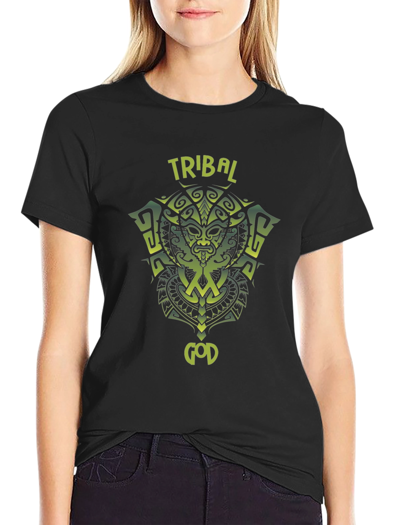 Tribal God Graphic T-Shirt - Black