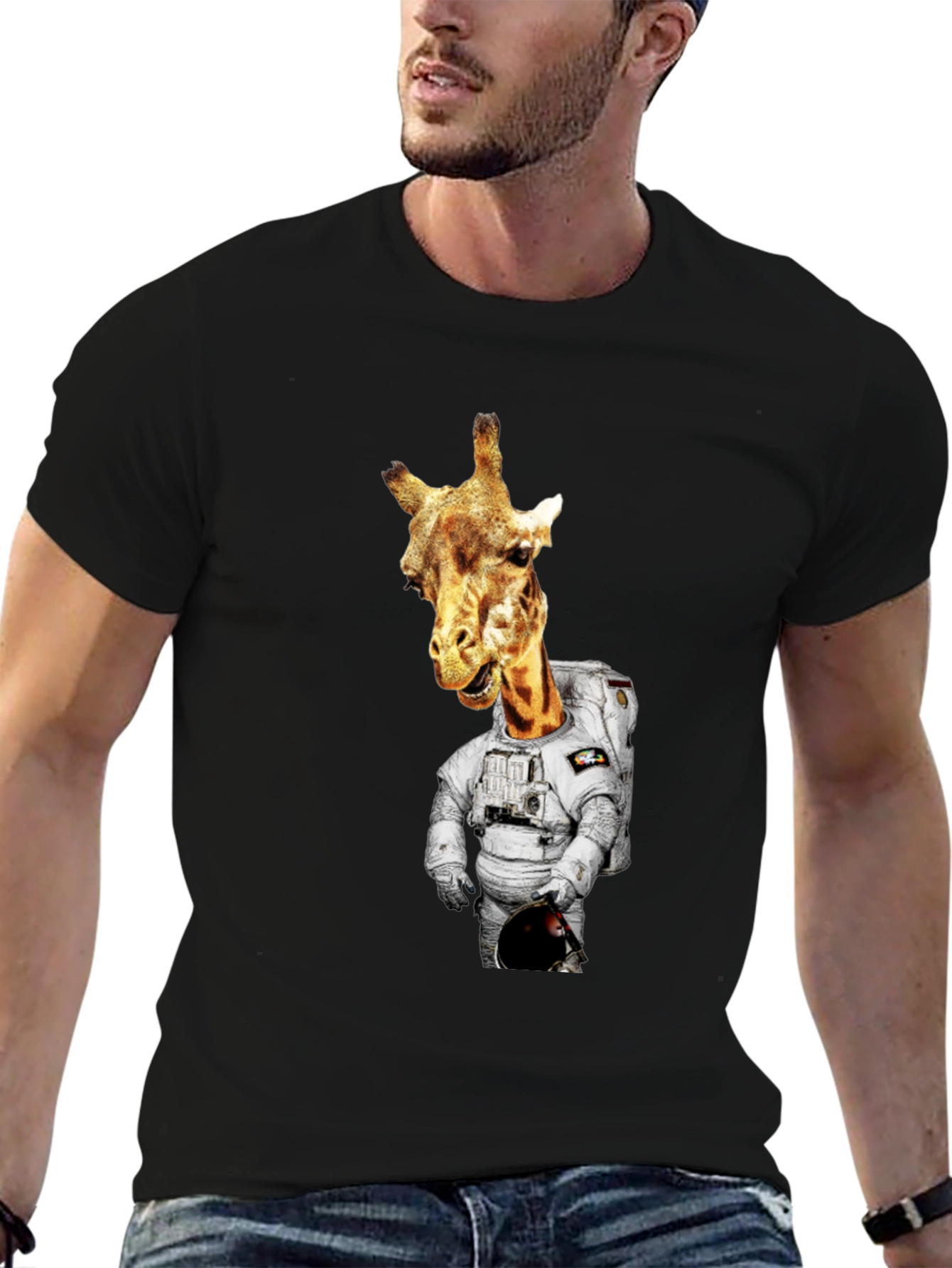 Giraffe Astronaut Graphic Tee - Mens Black T-Shirt