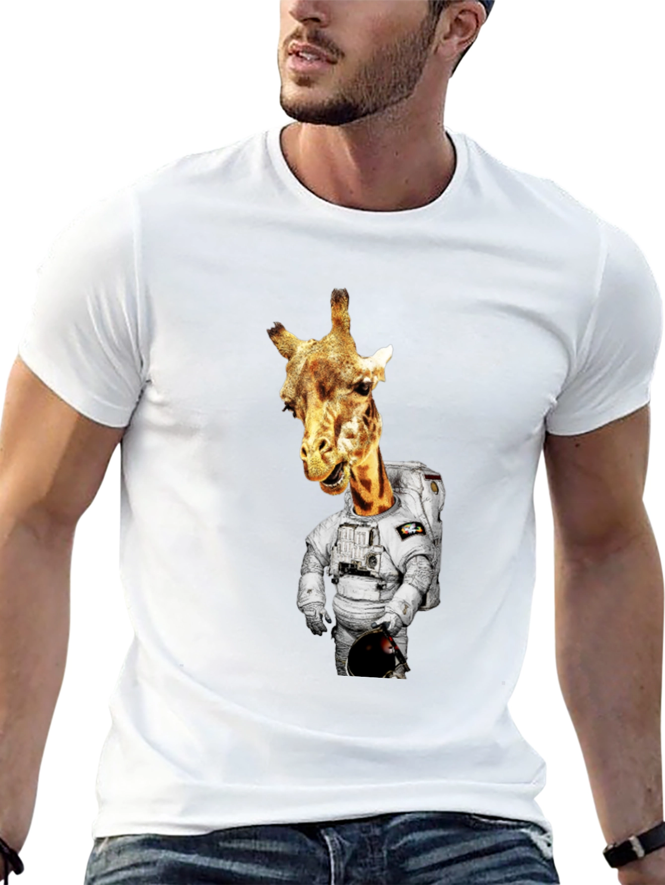 Giraffe Astronaut Graphic Tee - Mens Black T-Shirt