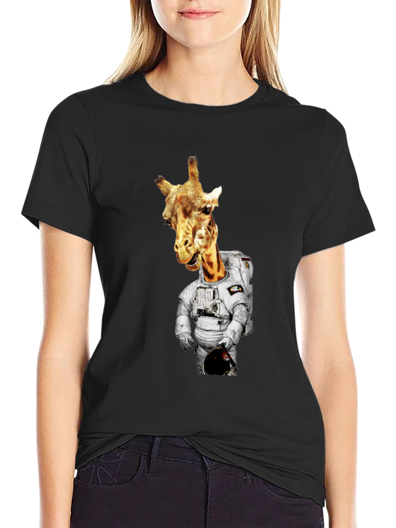 Giraffe Astronaut Graphic Tee - Mens Black T-Shirt