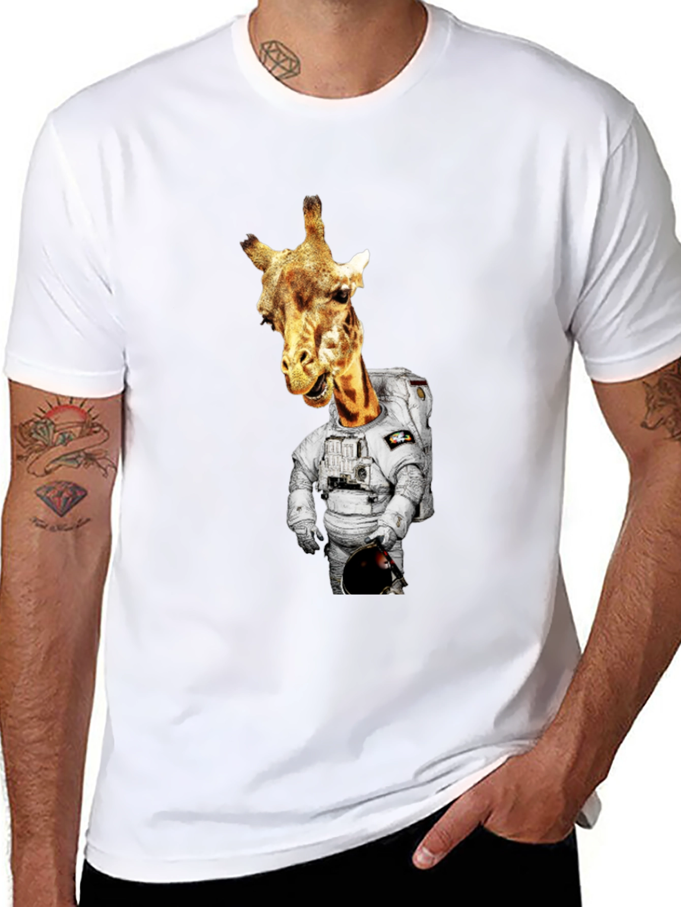 Giraffe Astronaut Graphic Tee - Mens Black T-Shirt