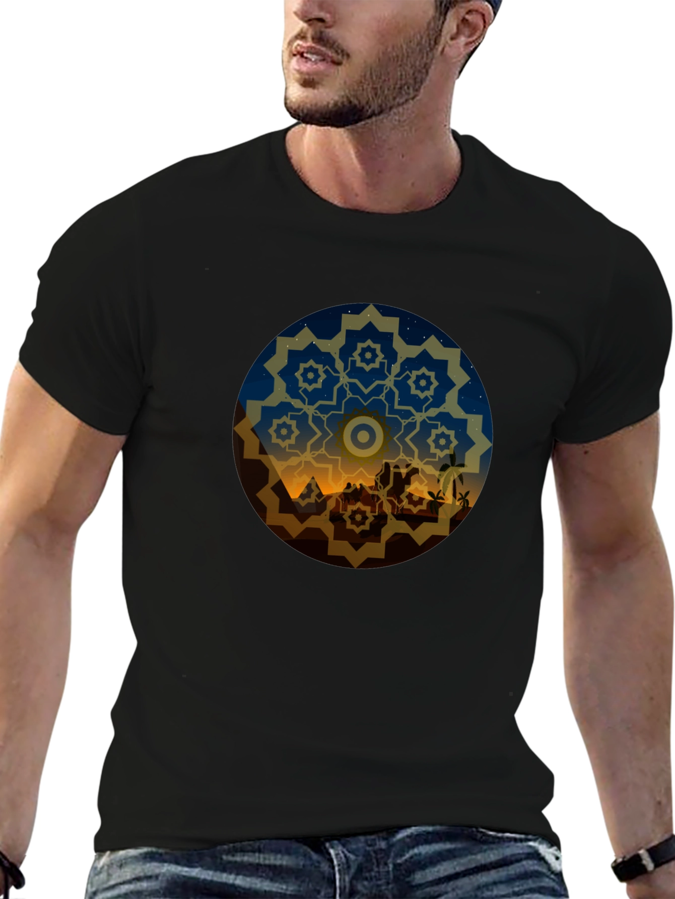 Desert Night Mandala Graphic Tee - Black