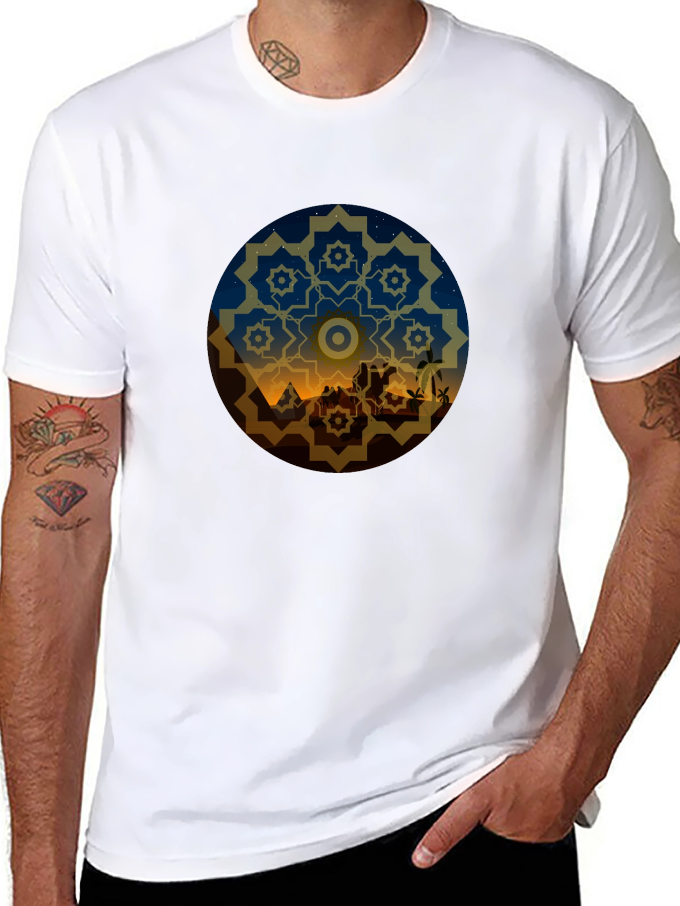 Desert Night Mandala Graphic Tee - Black