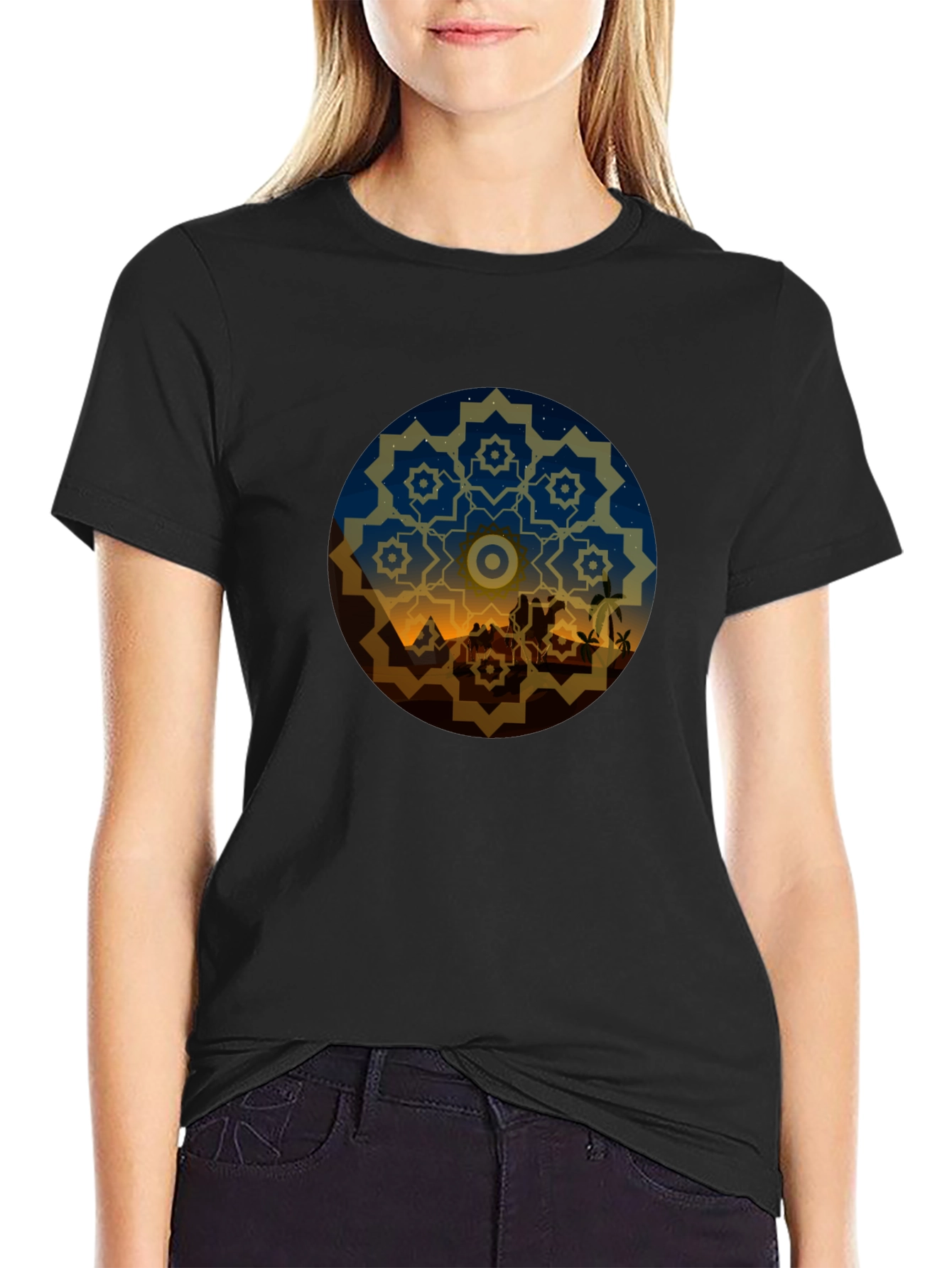 Desert Night Mandala Graphic Tee - Black