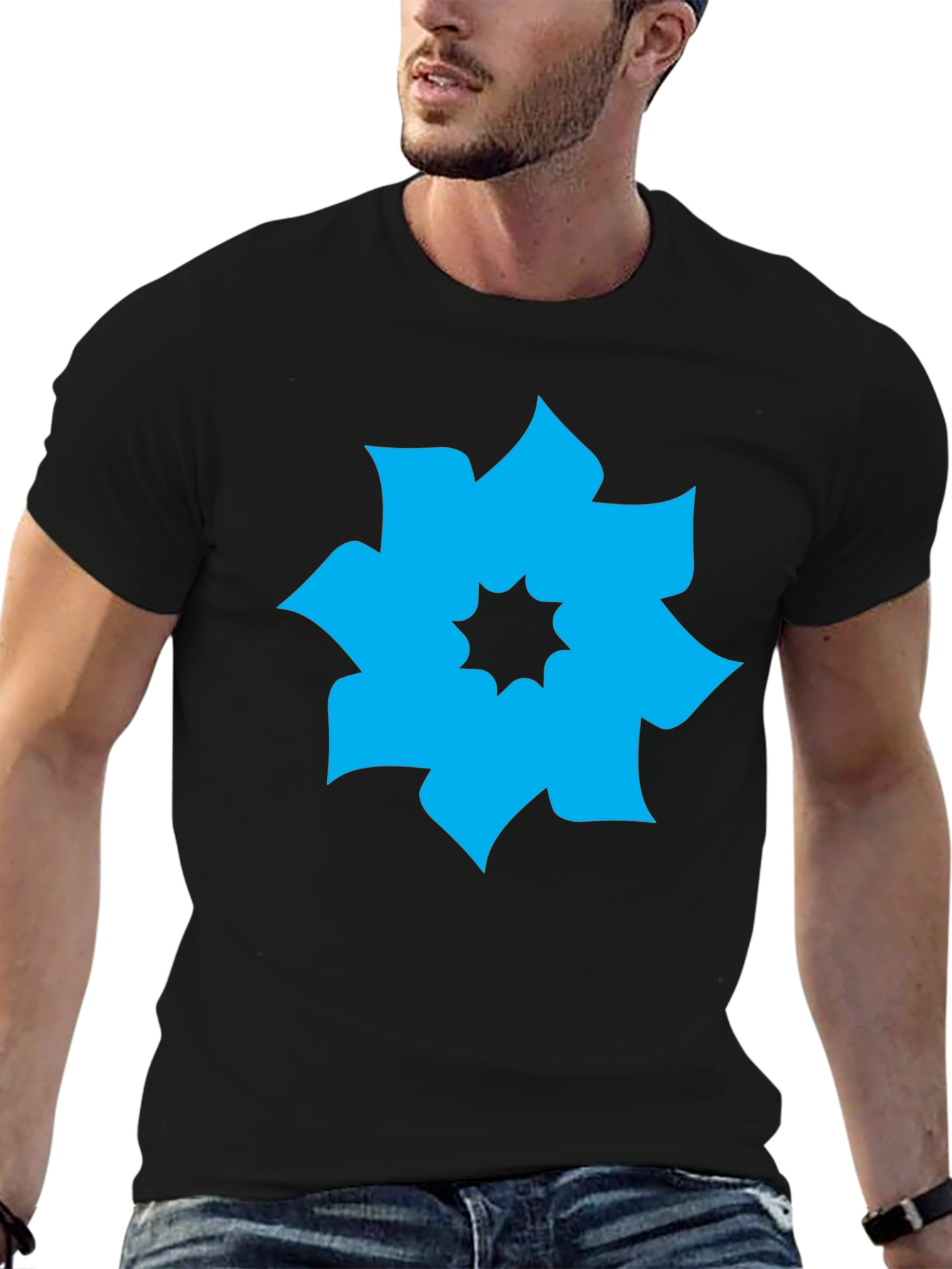 Geometric Flower Graphic Tee - Modern Casual Shirt