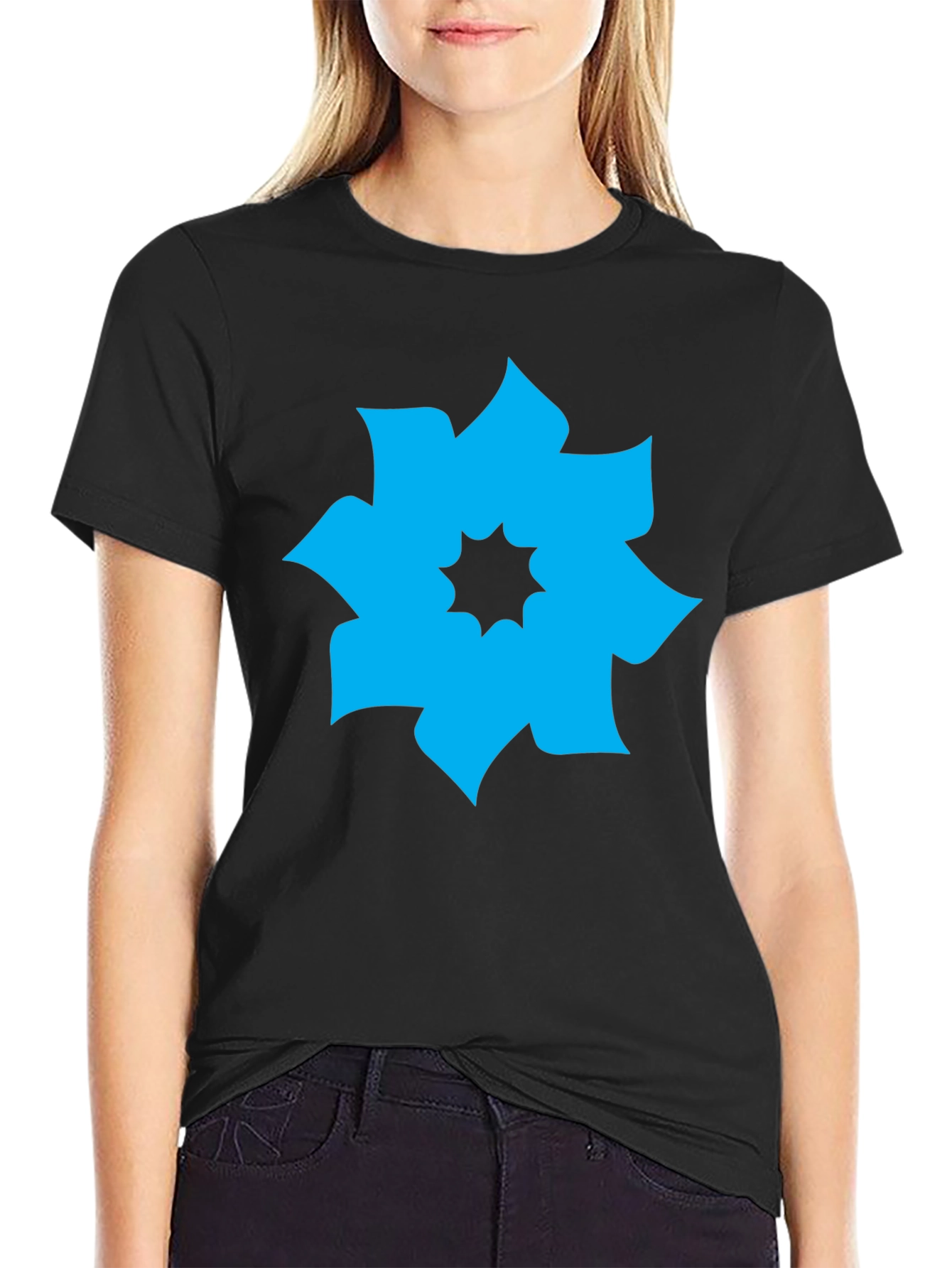 Geometric Flower Graphic Tee - Modern Casual Shirt