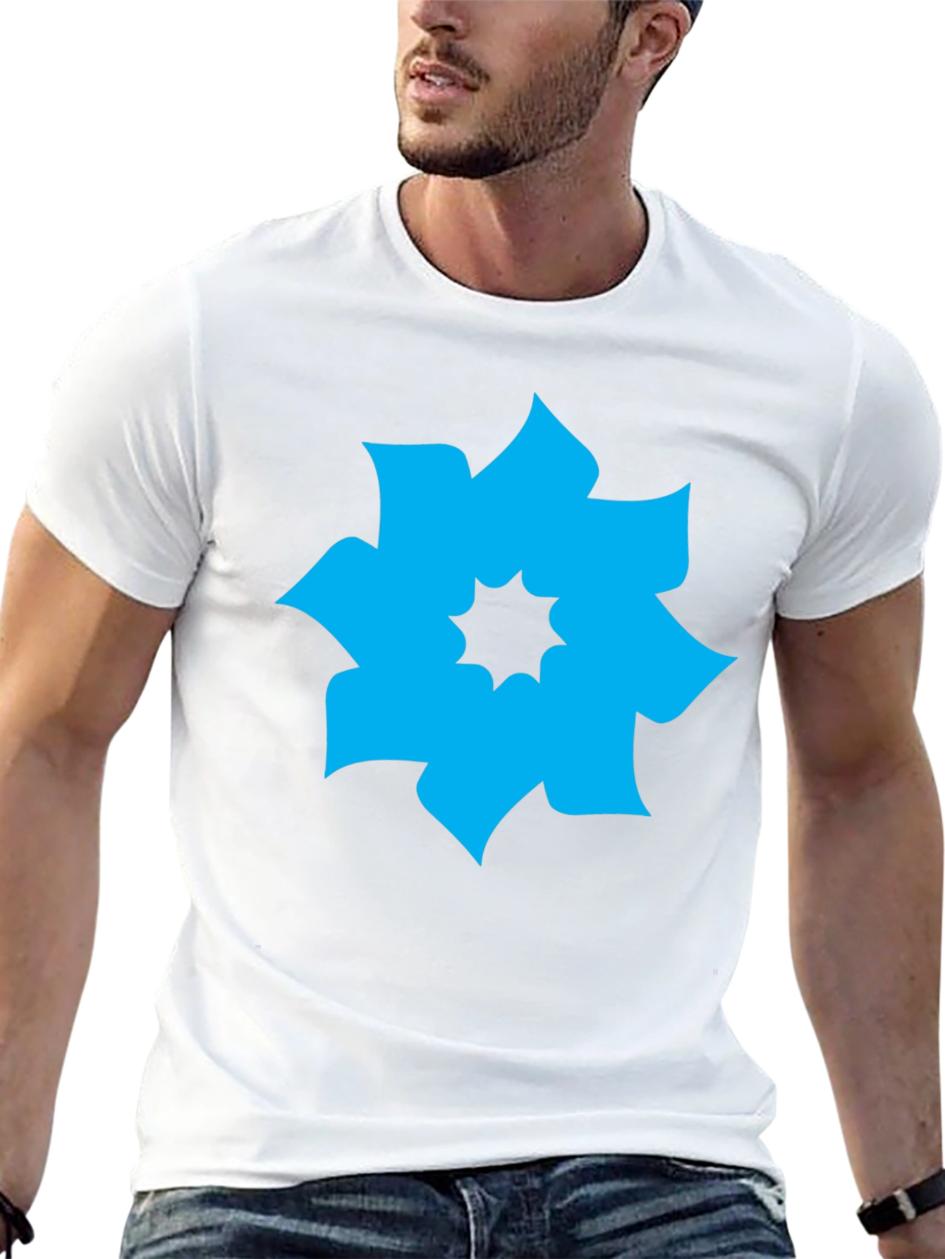 Geometric Flower Graphic Tee - Modern Casual Shirt