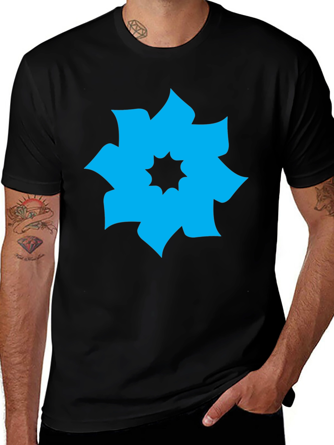 Geometric Flower Graphic Tee - Modern Casual Shirt