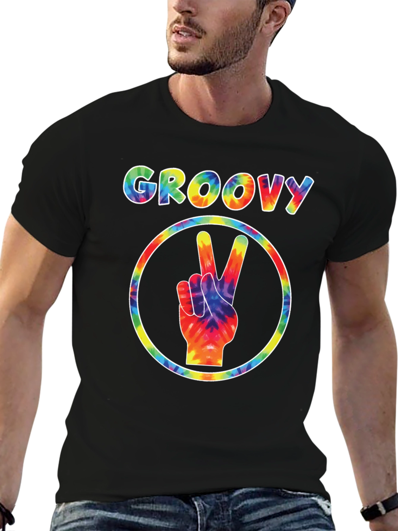 Groovy Tie-Dye Peace Sign Black T-Shirt