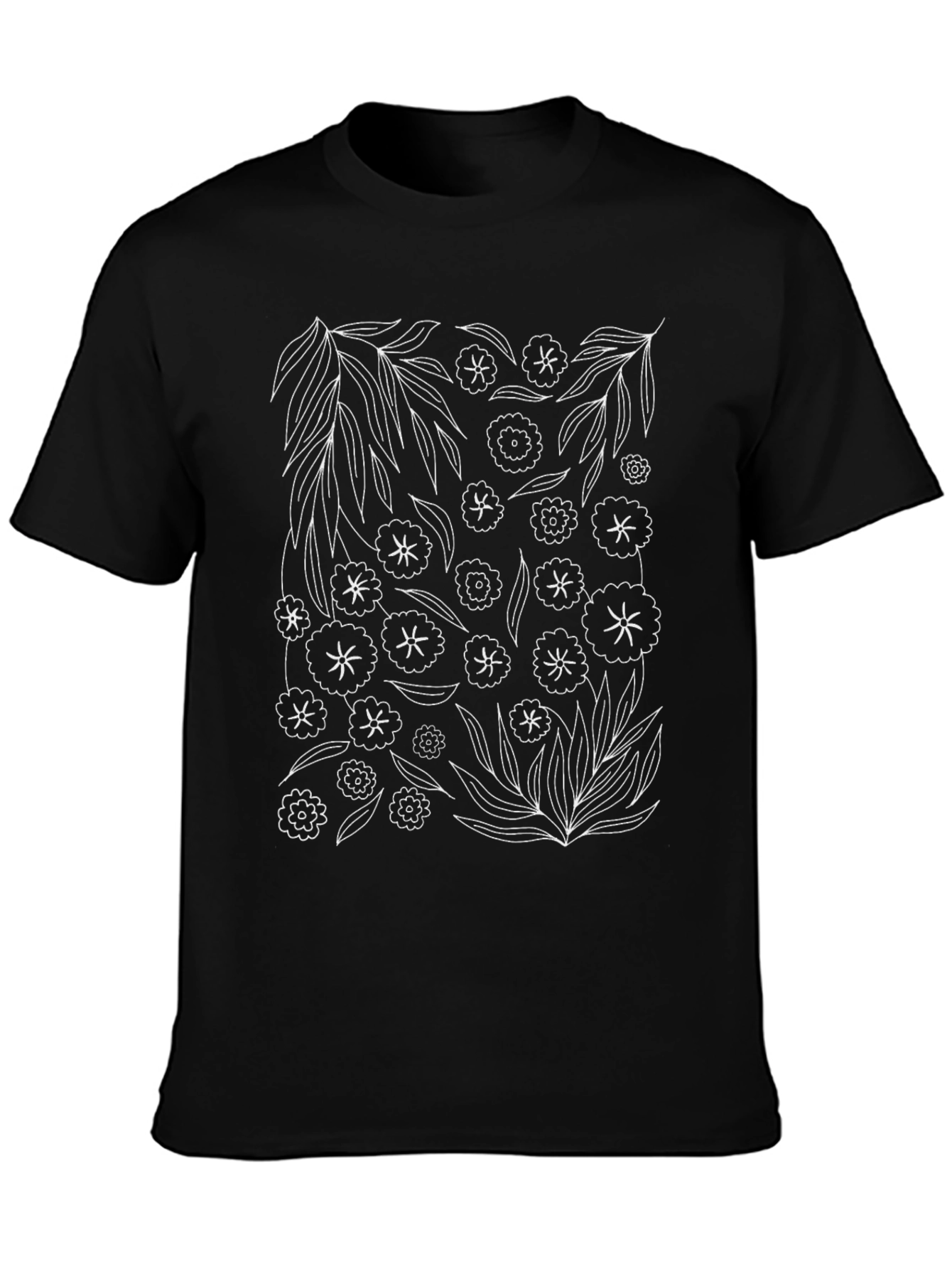 Floral Sketch Black T-Shirt