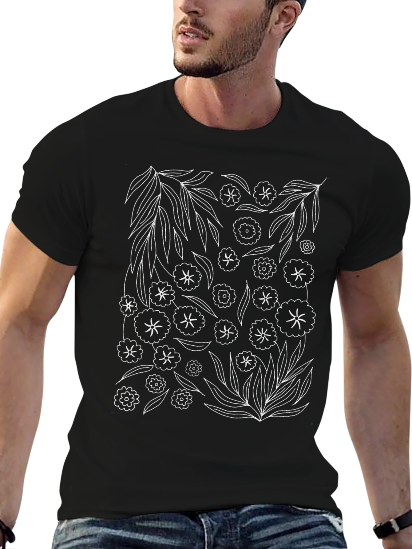 Floral Sketch Black T-Shirt