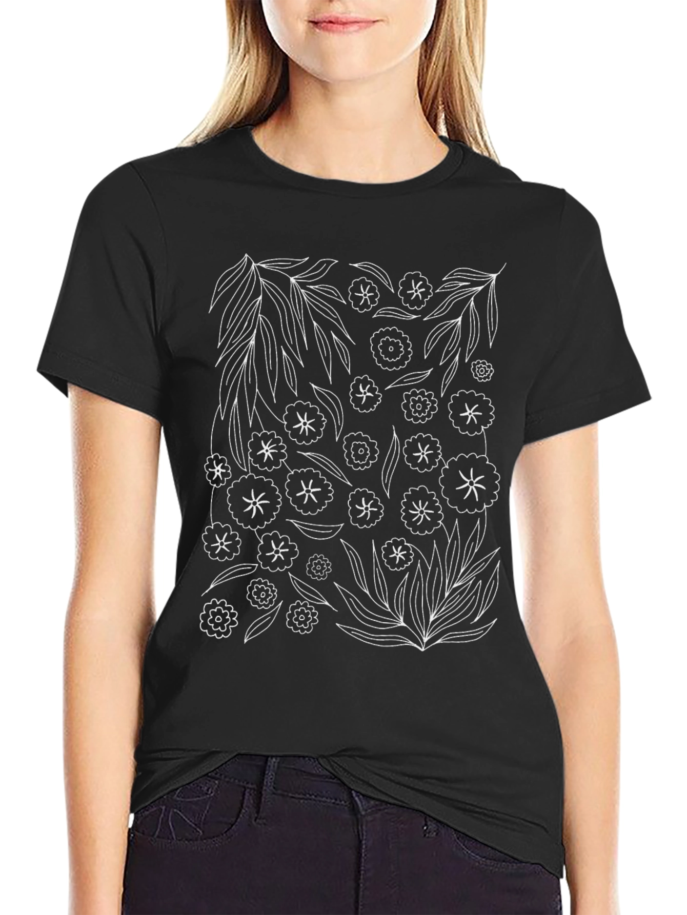 Floral Sketch Black T-Shirt