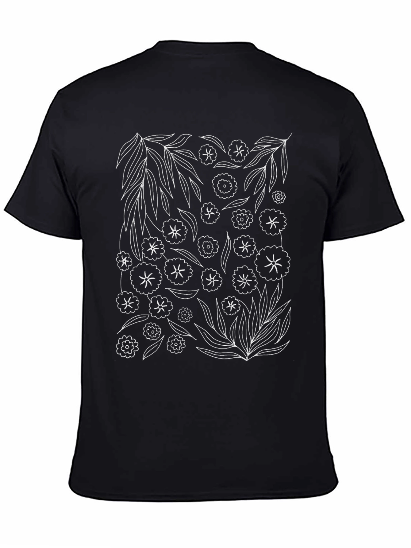 Floral Sketch Black T-Shirt