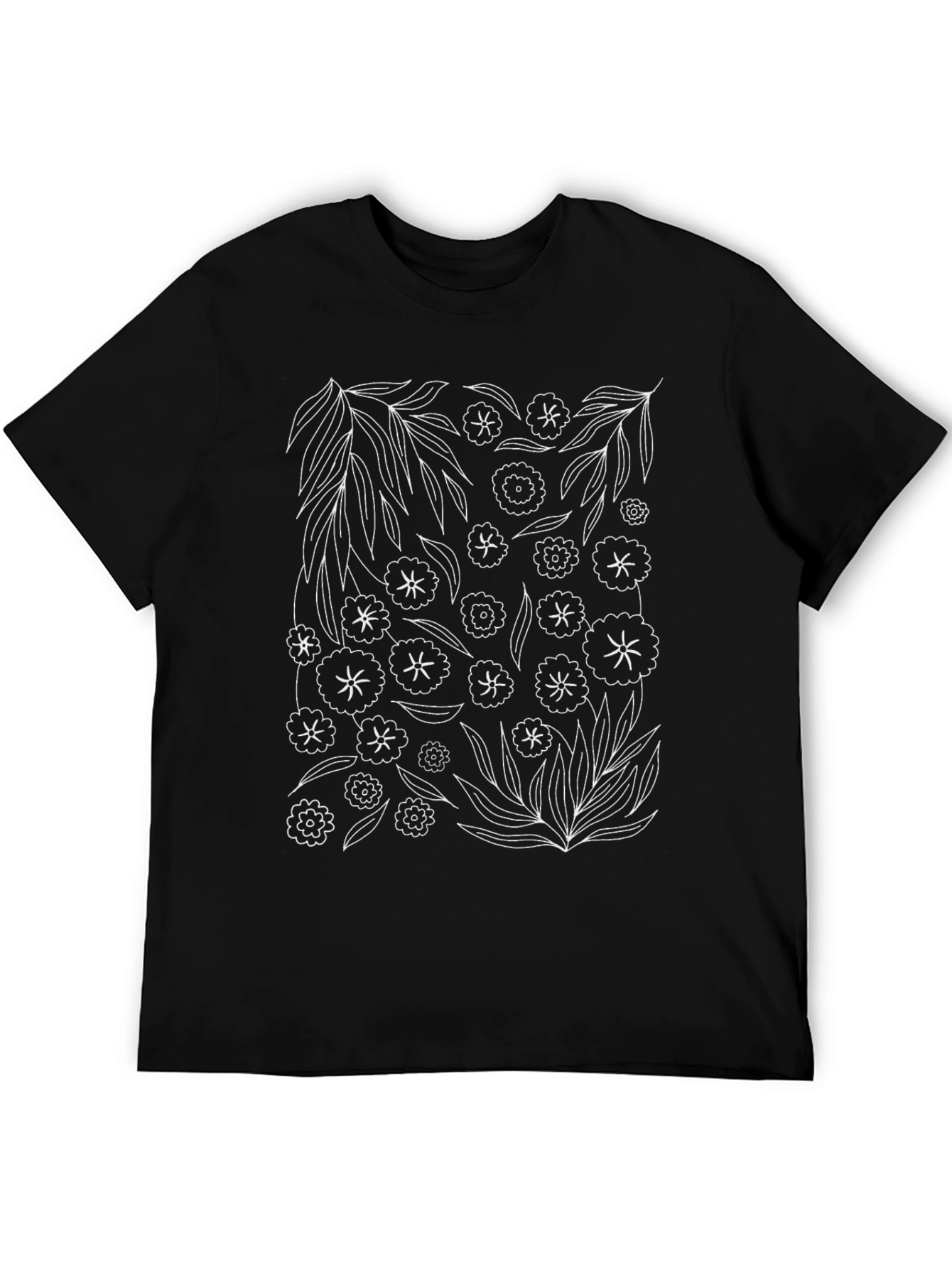 Floral Sketch Black T-Shirt