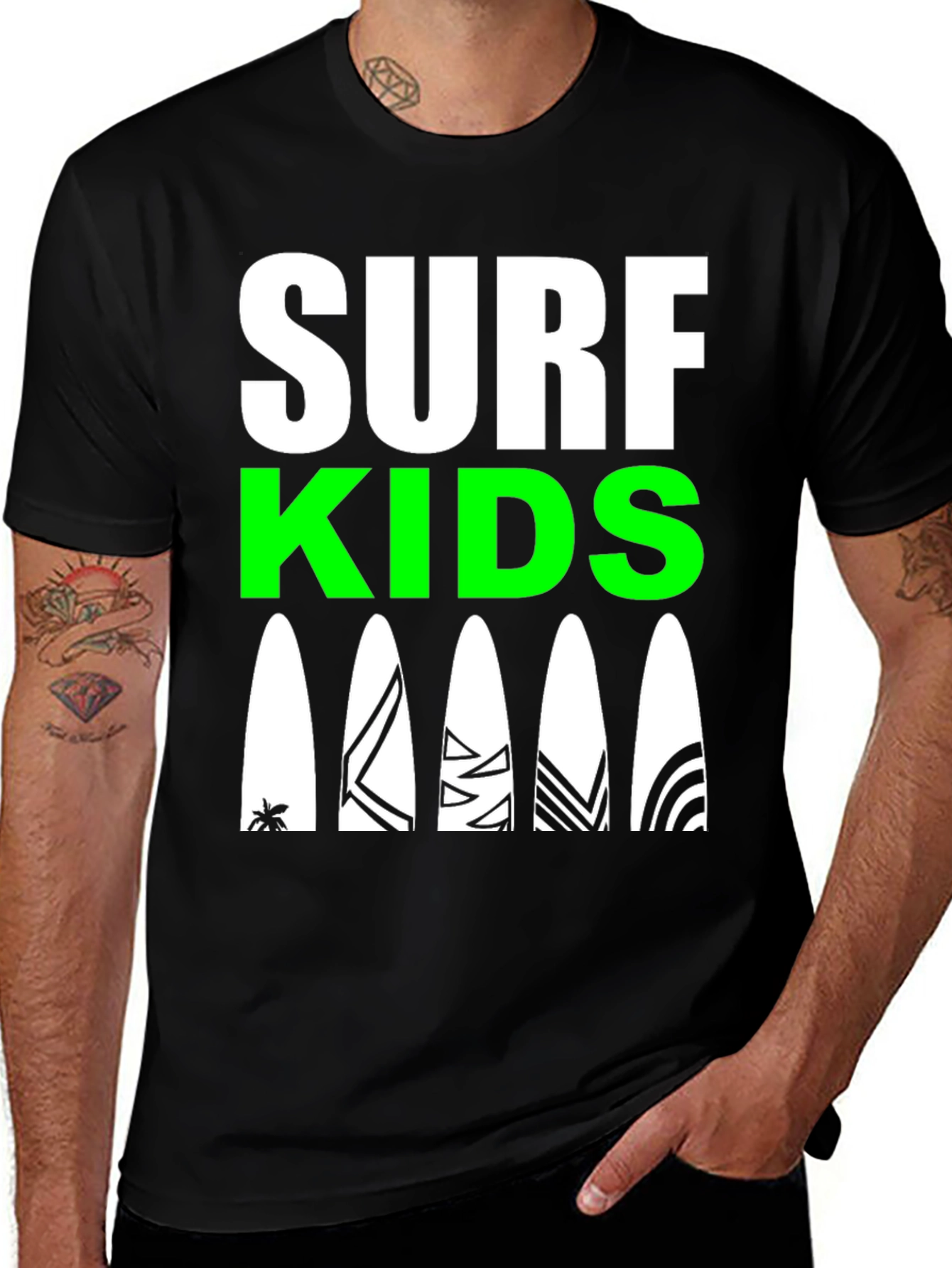 Surf Kids Graphic Tee - Black Cotton Surfboard Design