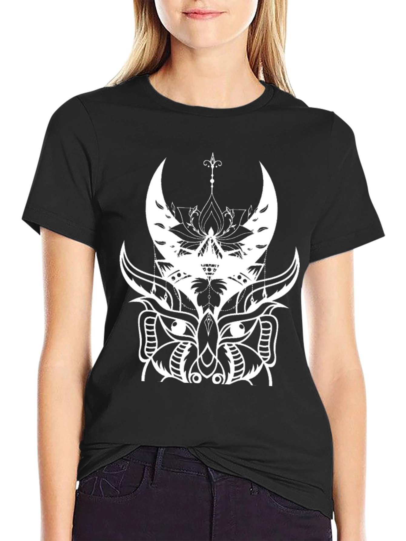 Abstract Owl Graphic Black T-Shirt