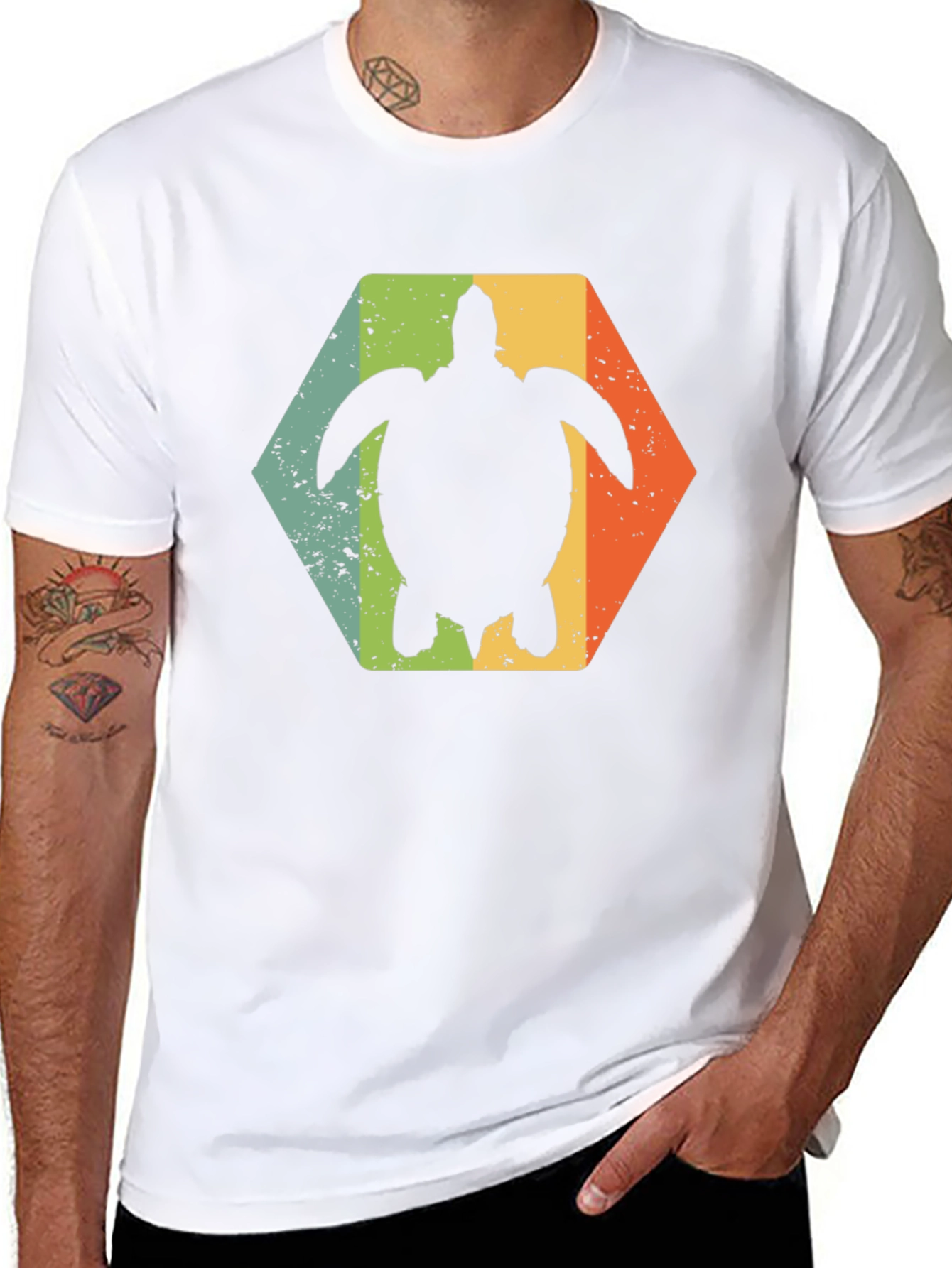 Retro Turtle Hexagon Black T-Shirt