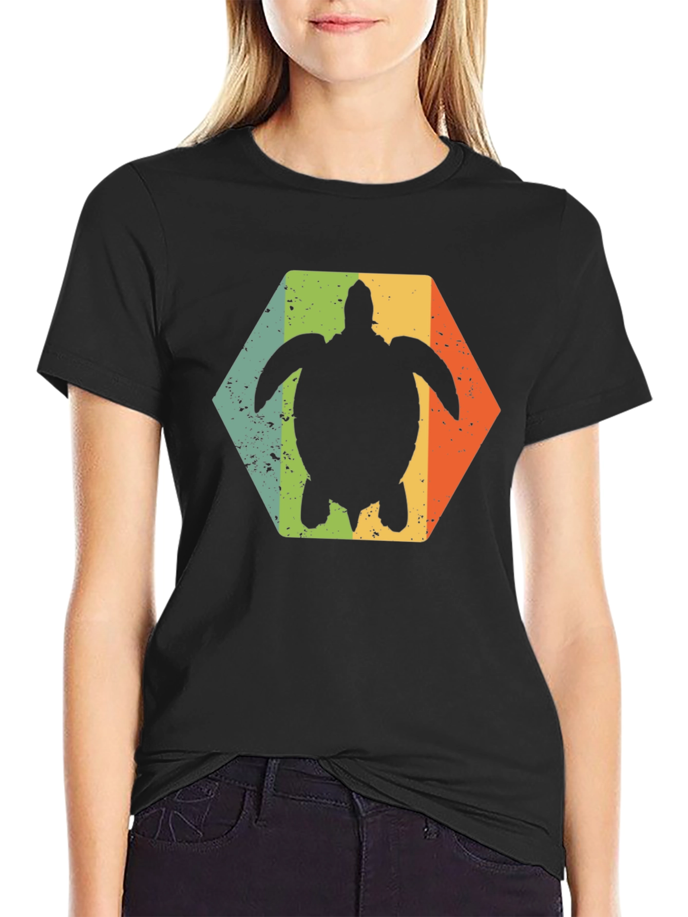 Retro Turtle Hexagon Black T-Shirt
