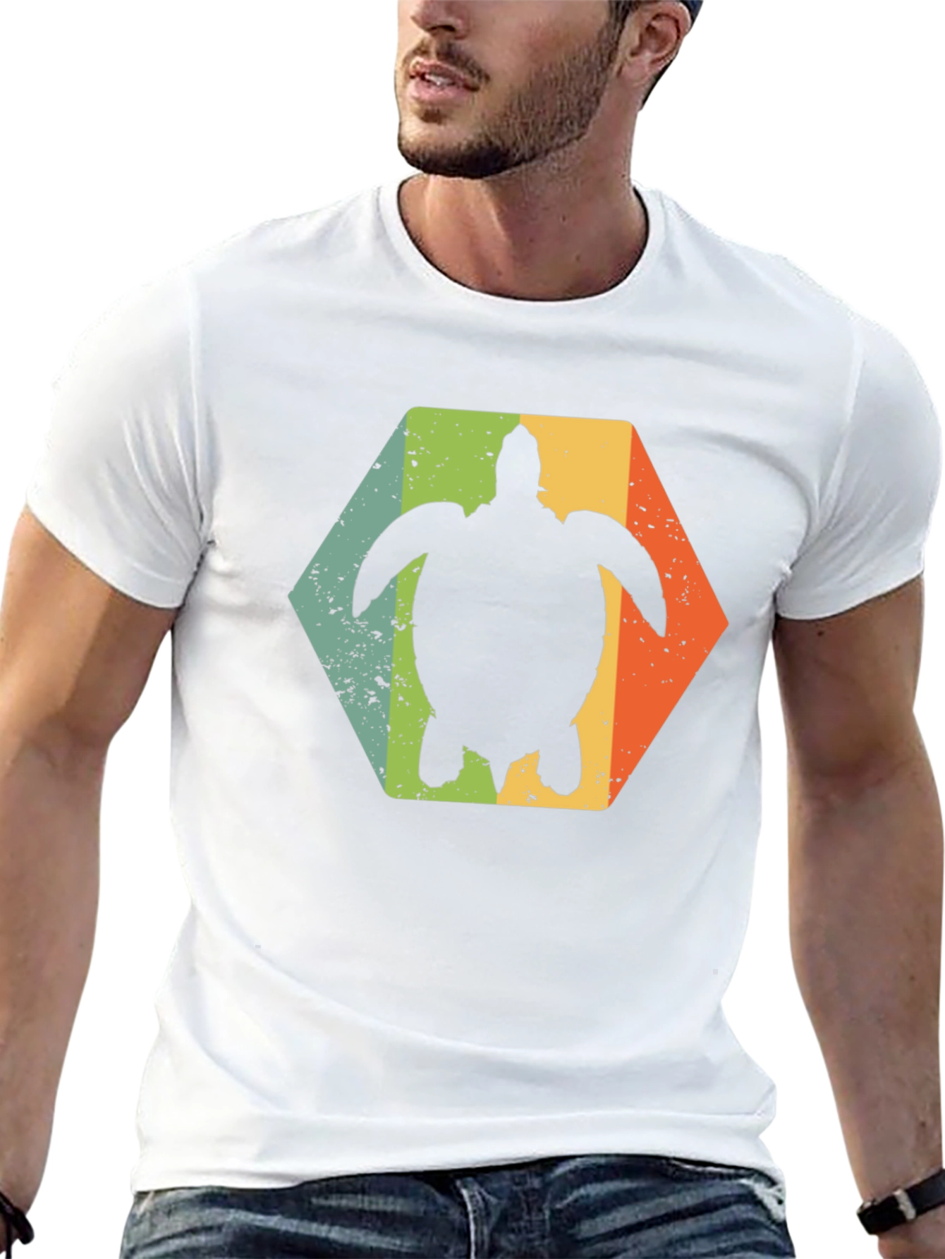 Retro Turtle Hexagon Black T-Shirt