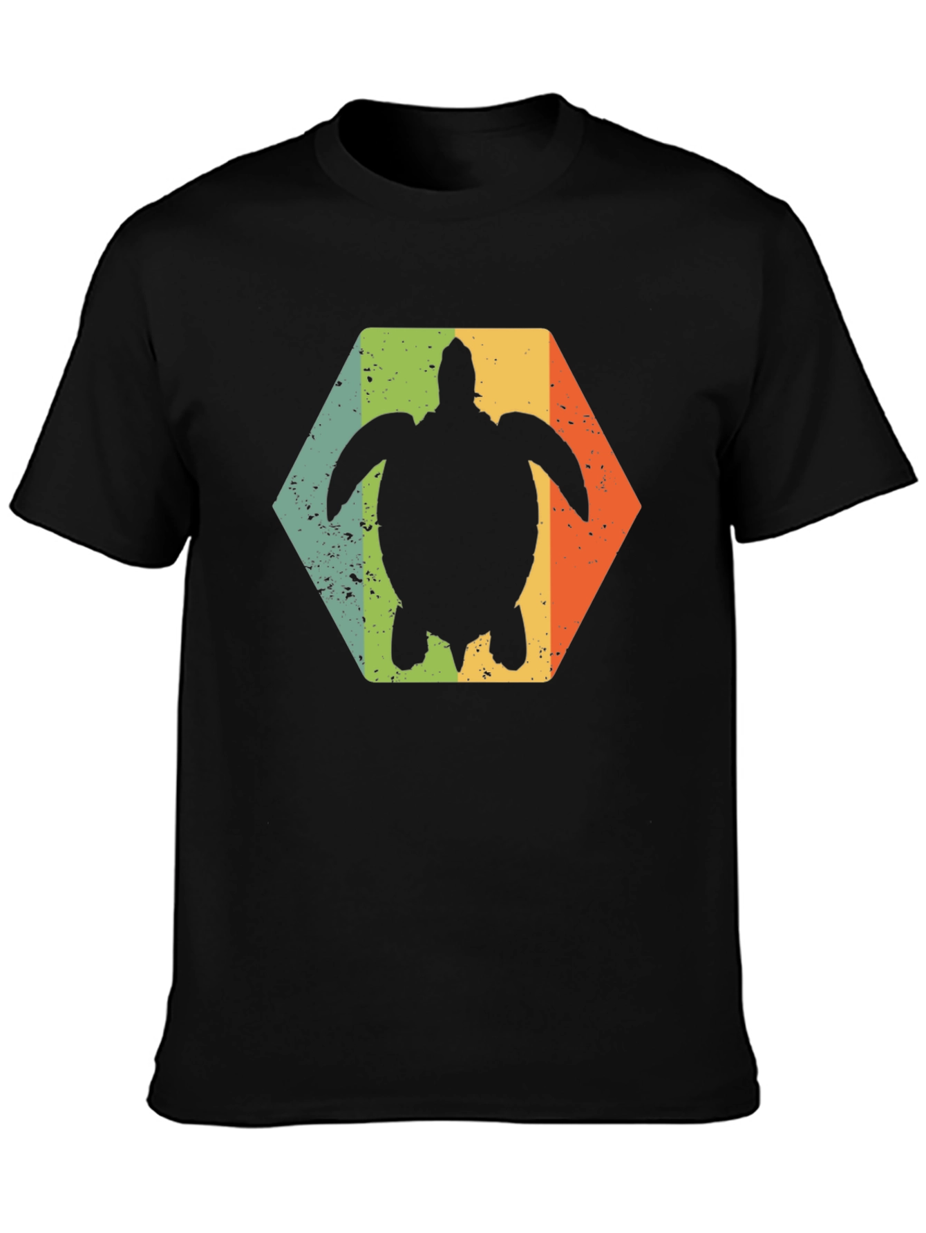 Retro Turtle Hexagon Black T-Shirt