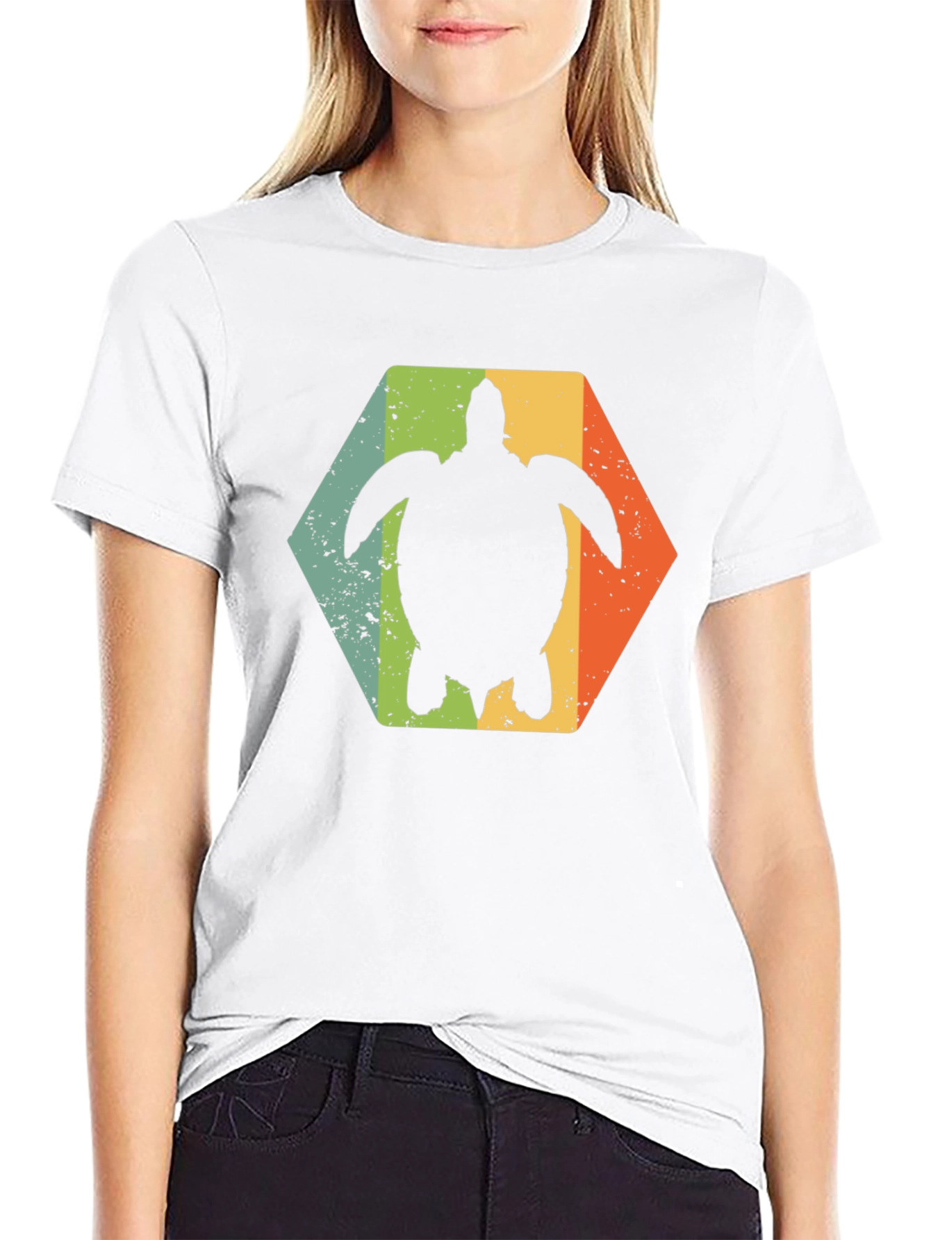 Retro Turtle Hexagon Black T-Shirt