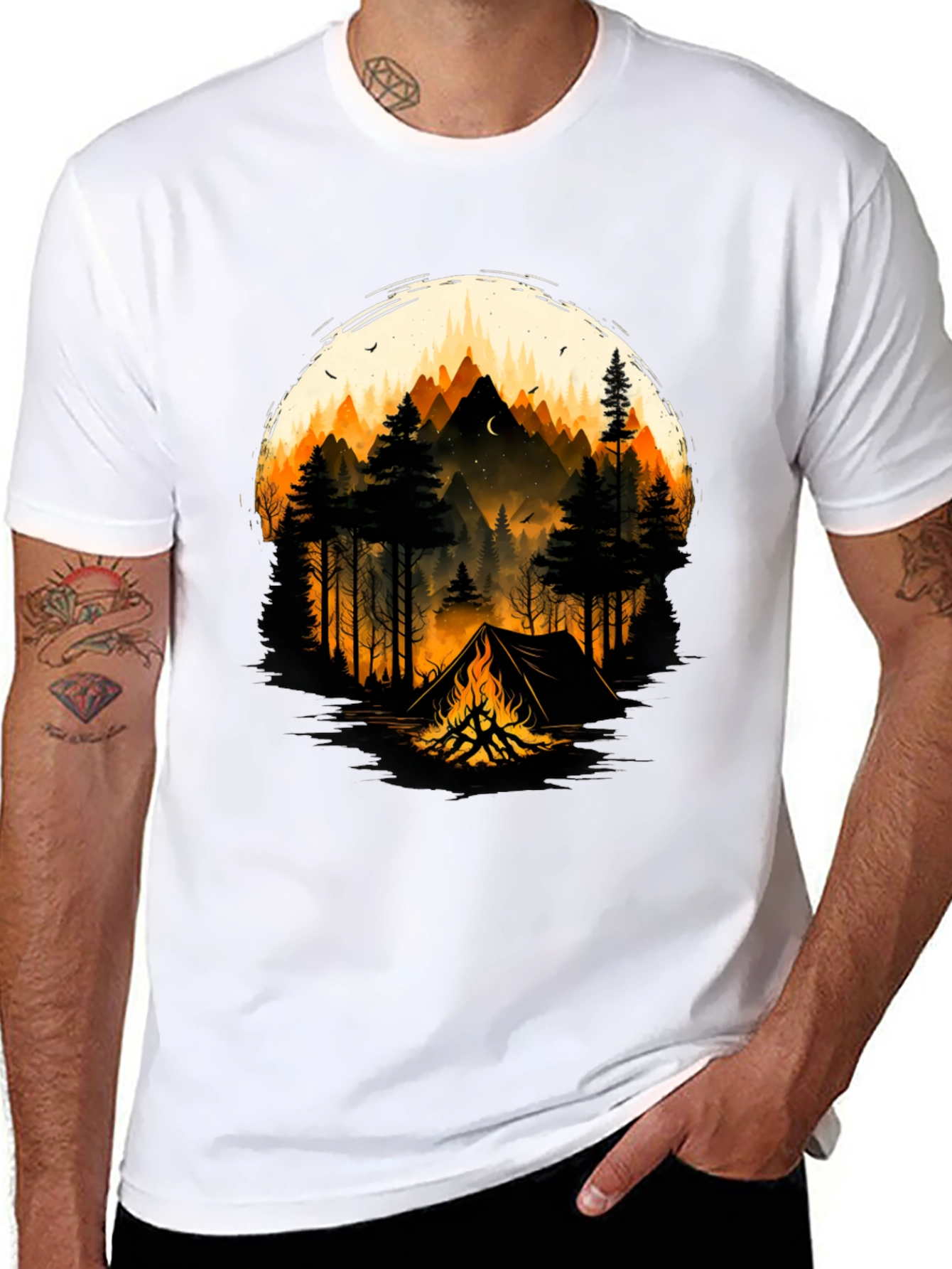 Camping Adventure Graphic T-Shirt - Black