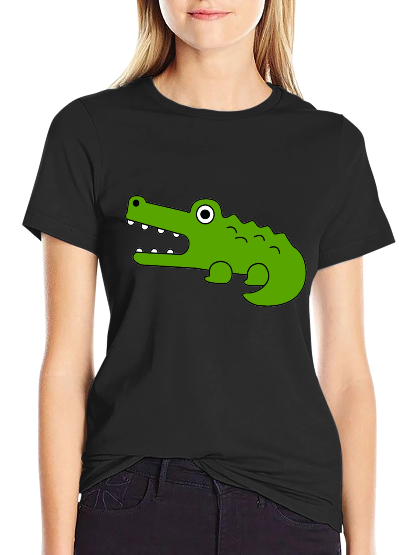 Cartoon Crocodile Graphic T-Shirt - Unisex Black Tee