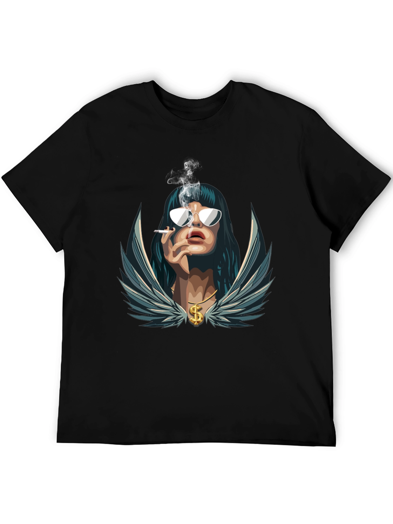 Cool Graphic Tee - Smoking Woman with Wings