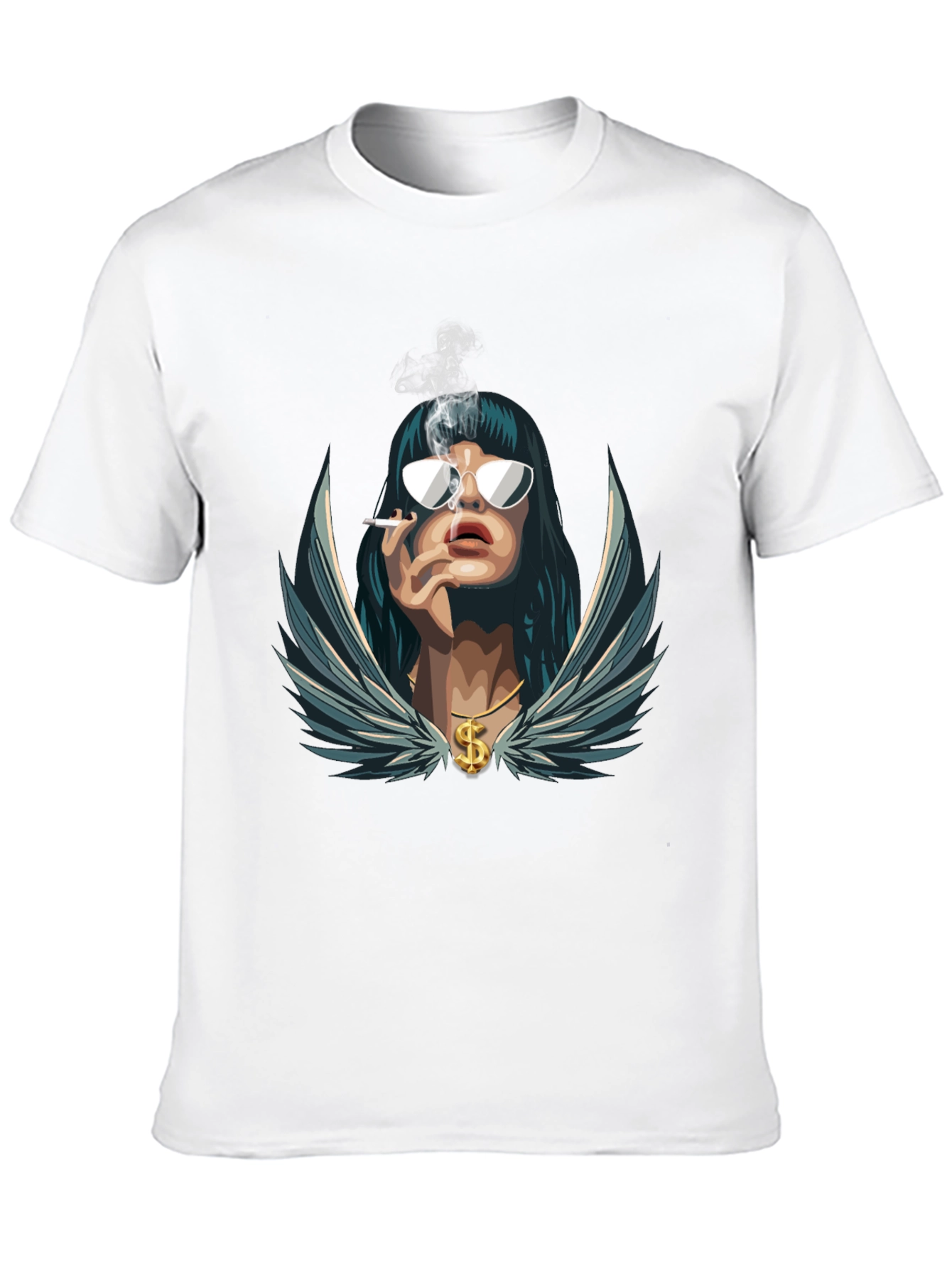 Cool Graphic Tee - Smoking Woman with Wings