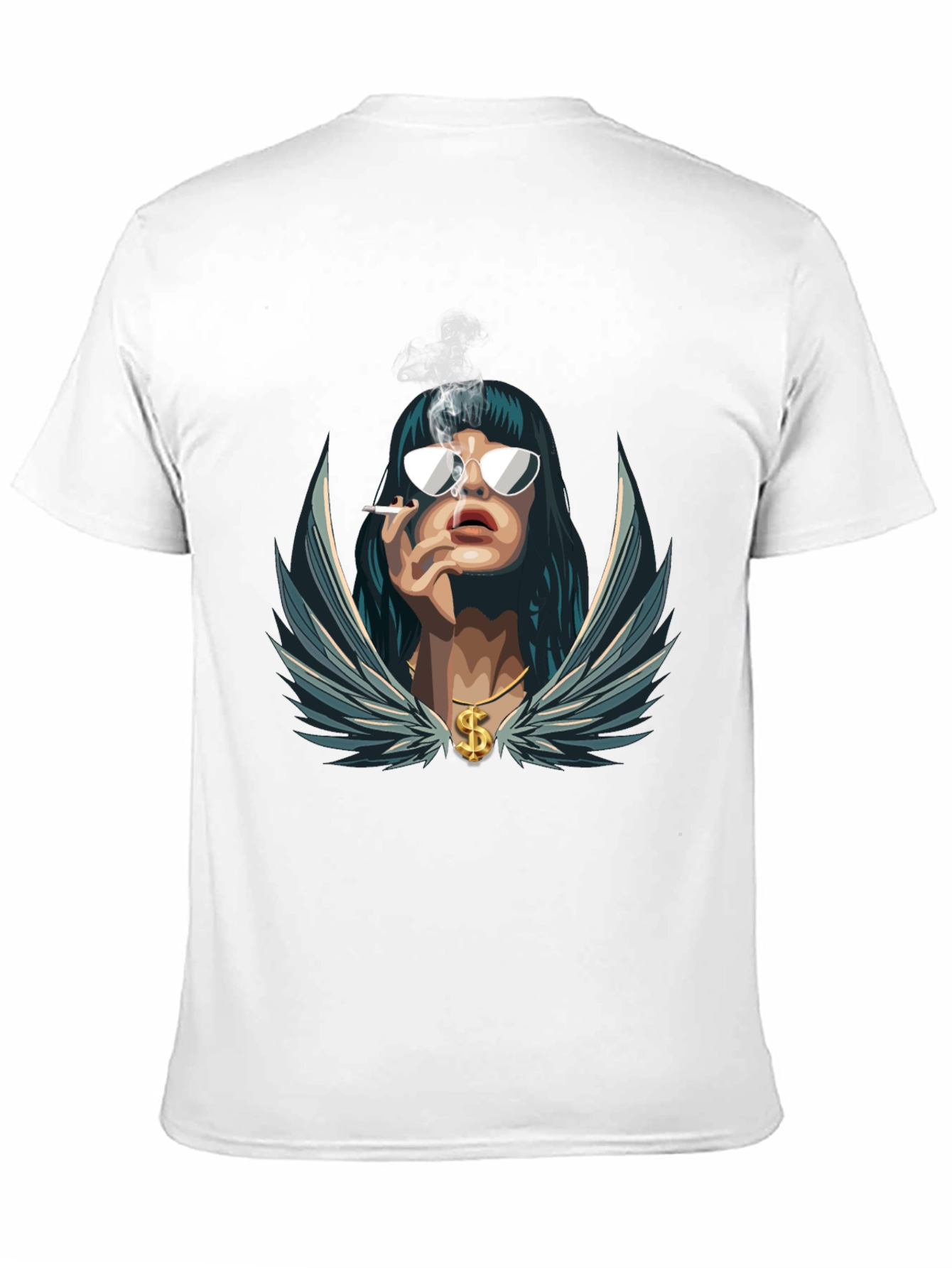 Cool Graphic Tee - Smoking Woman with Wings