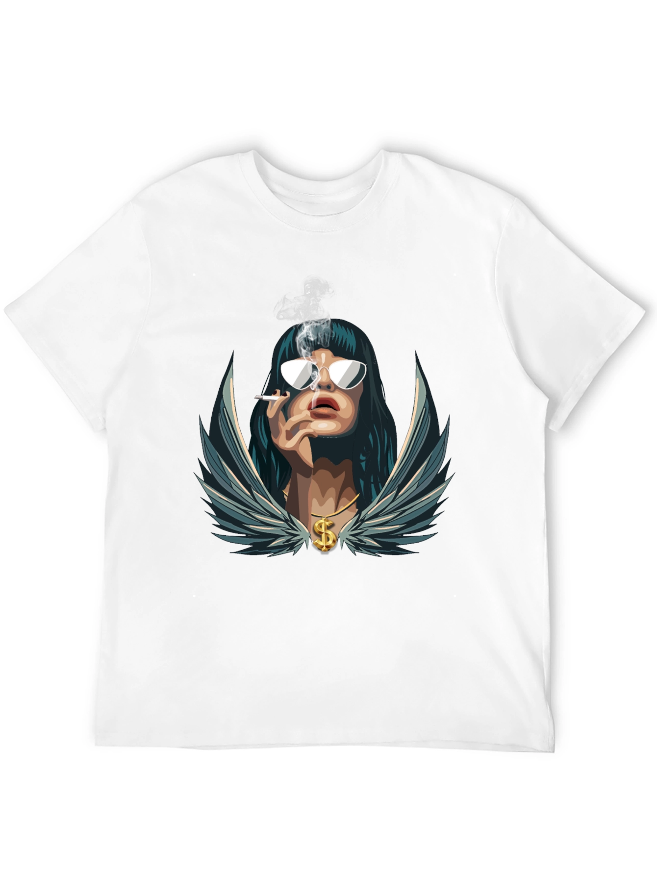 Cool Graphic Tee - Smoking Woman with Wings