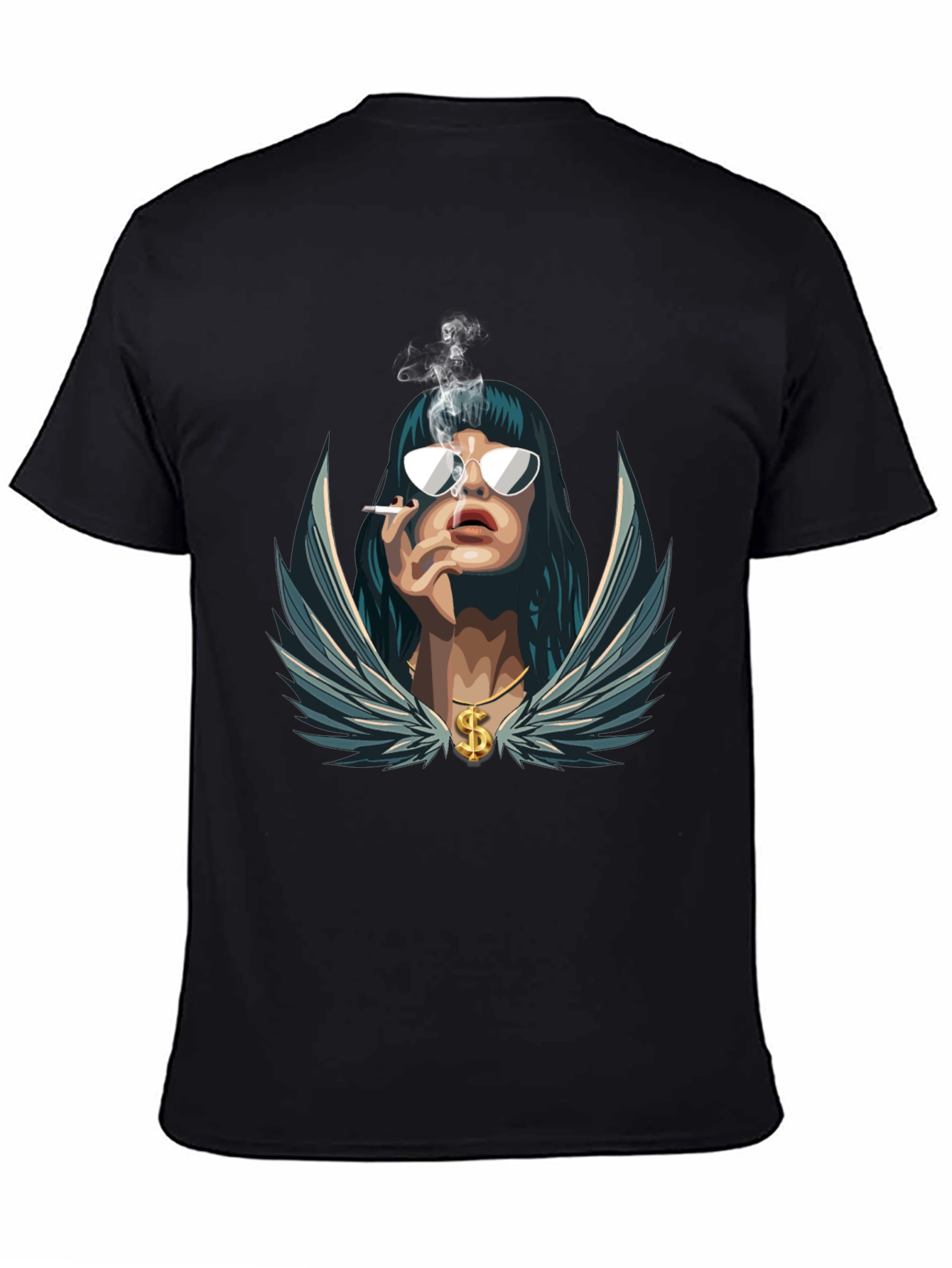 Cool Graphic Tee - Smoking Woman with Wings