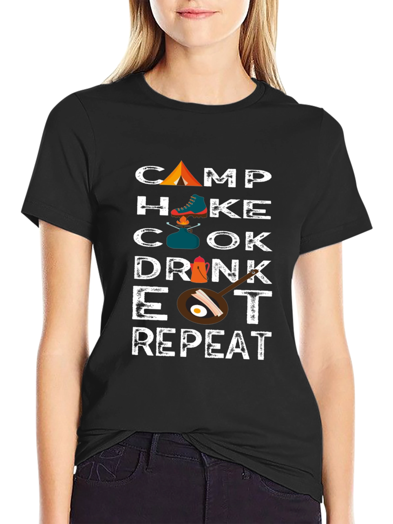 Camp Hike Cook Drink Eat Repeat Graphic T-Shirt