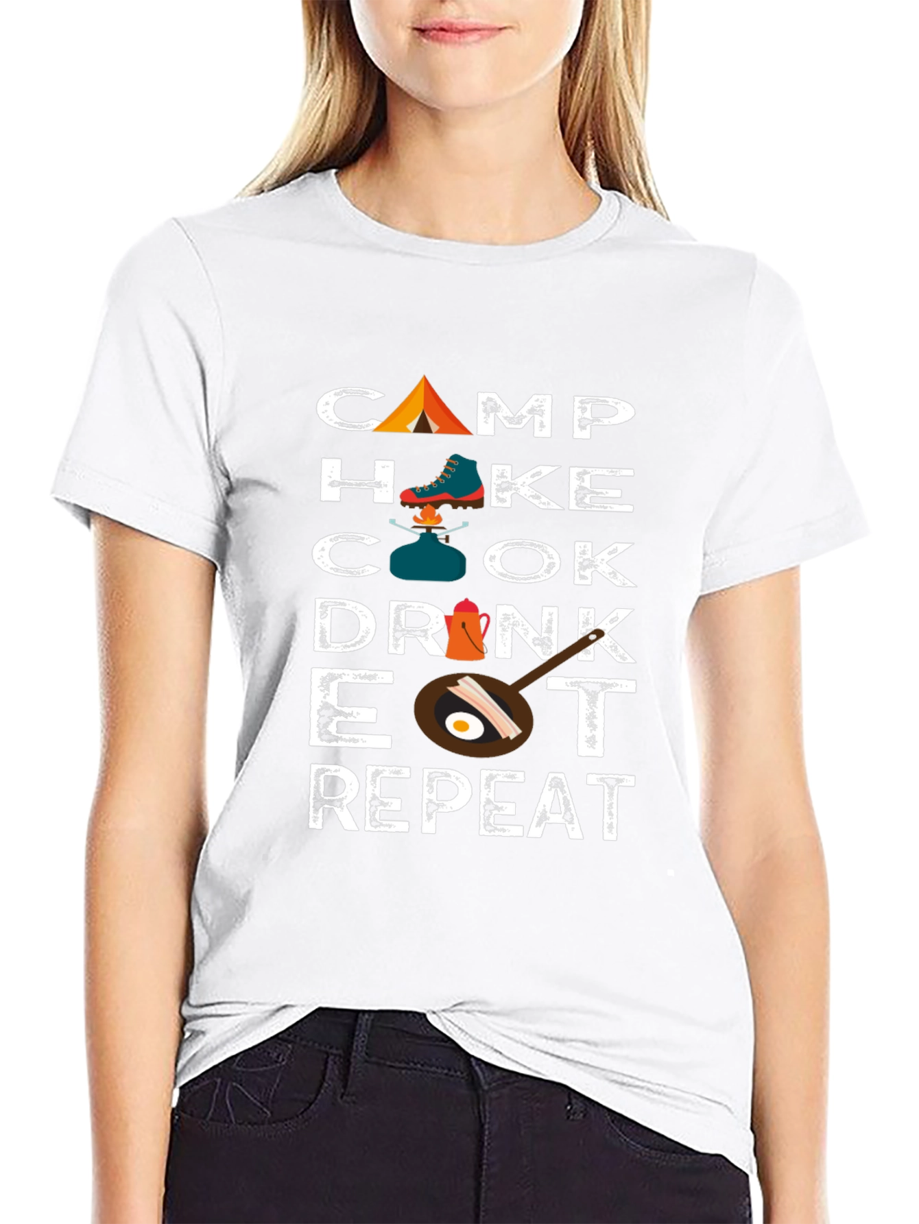 Camp Hike Cook Drink Eat Repeat Graphic T-Shirt