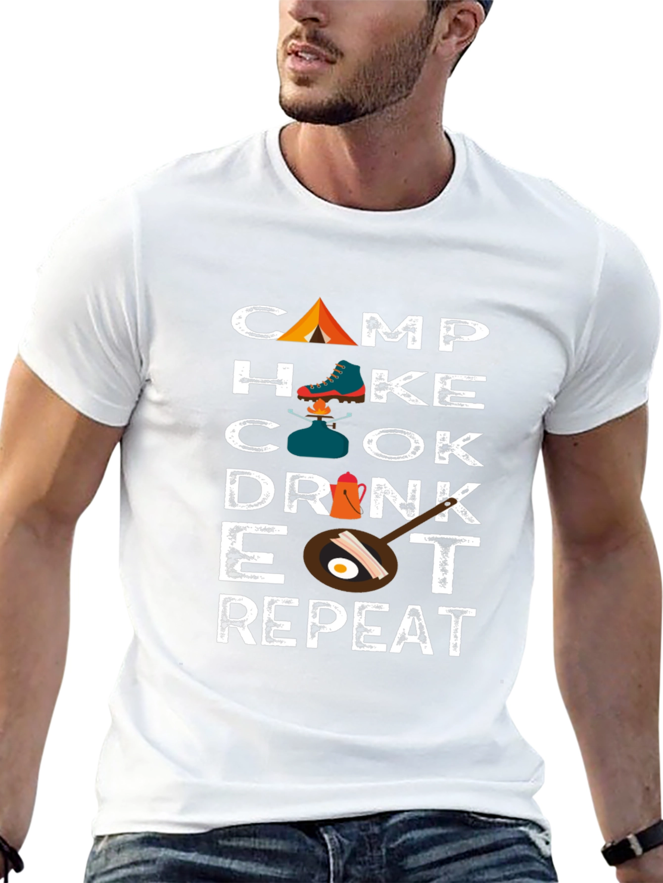 Camp Hike Cook Drink Eat Repeat Graphic T-Shirt