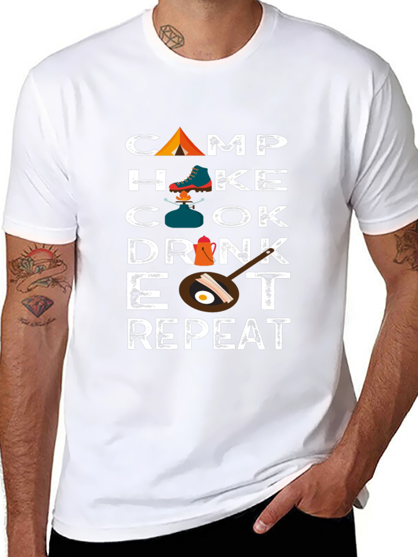 Camp Hike Cook Drink Eat Repeat Graphic T-Shirt