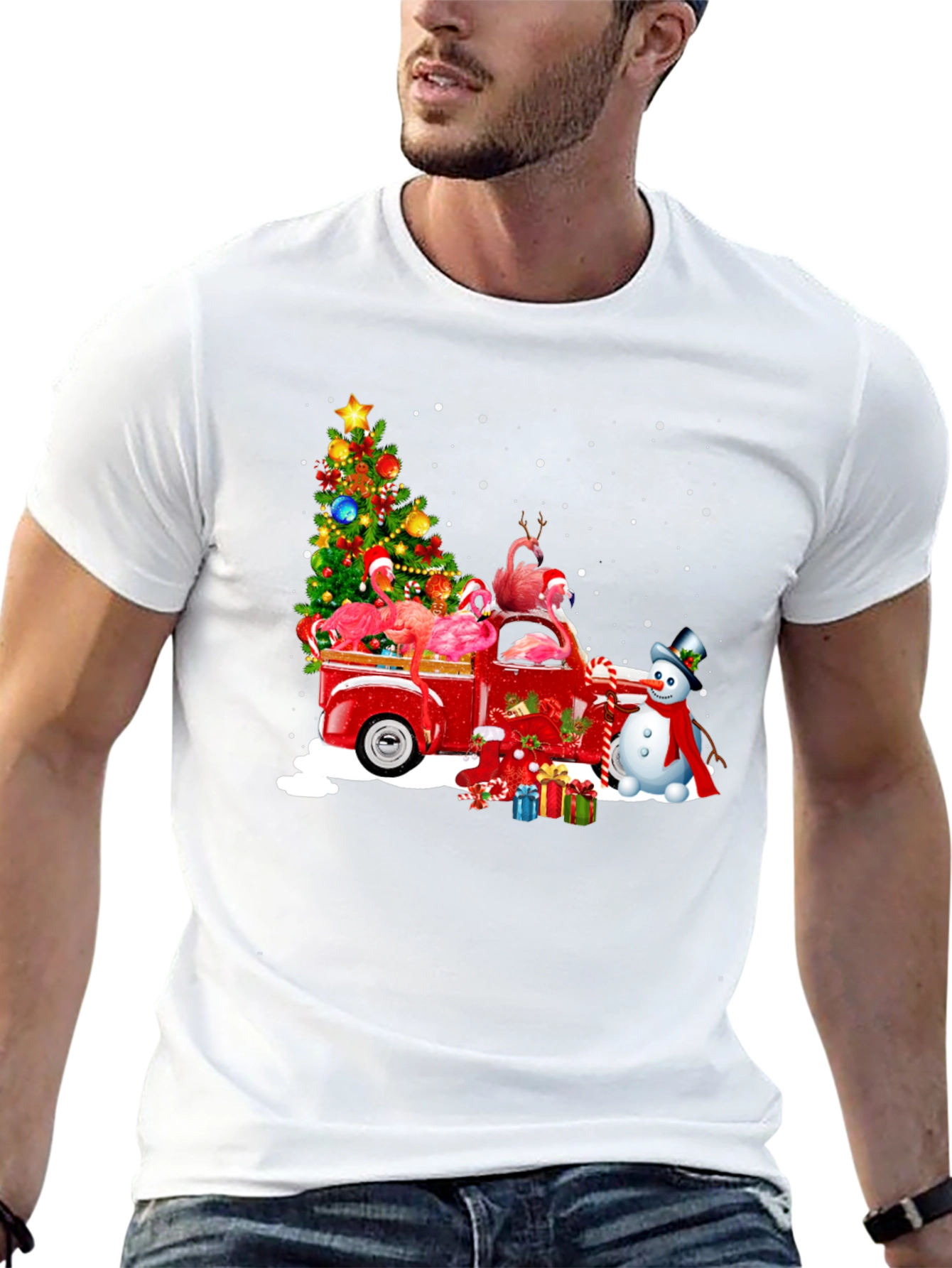 Flamingo Christmas Truck T-Shirt