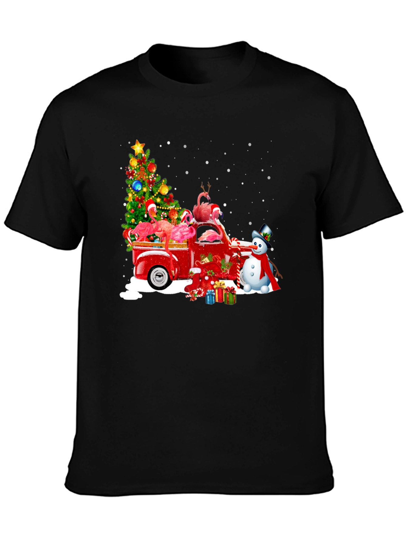 Flamingo Christmas Truck T-Shirt