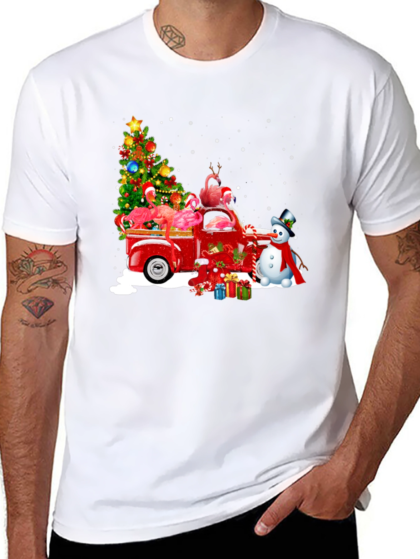Flamingo Christmas Truck T-Shirt