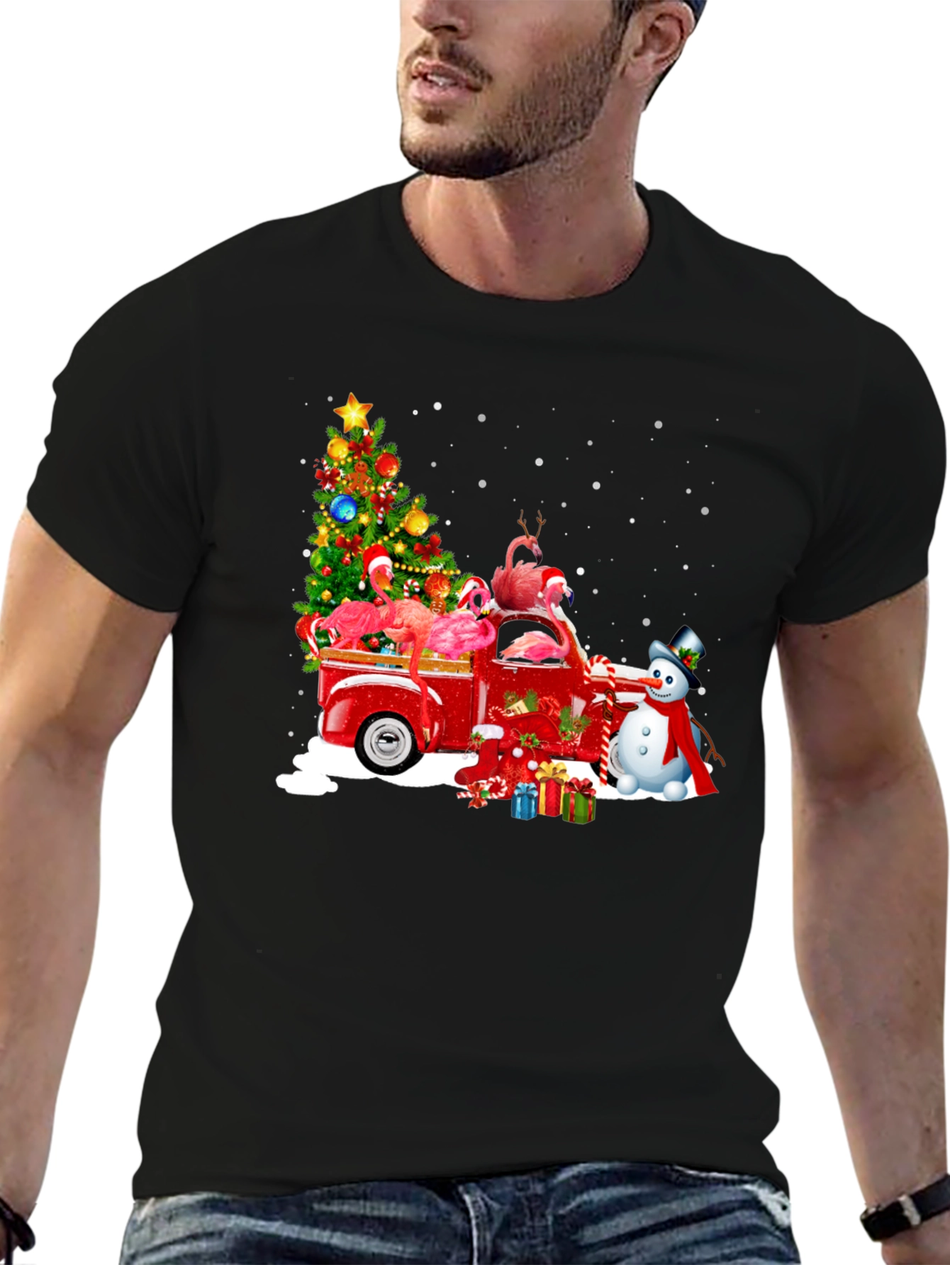 Flamingo Christmas Truck T-Shirt