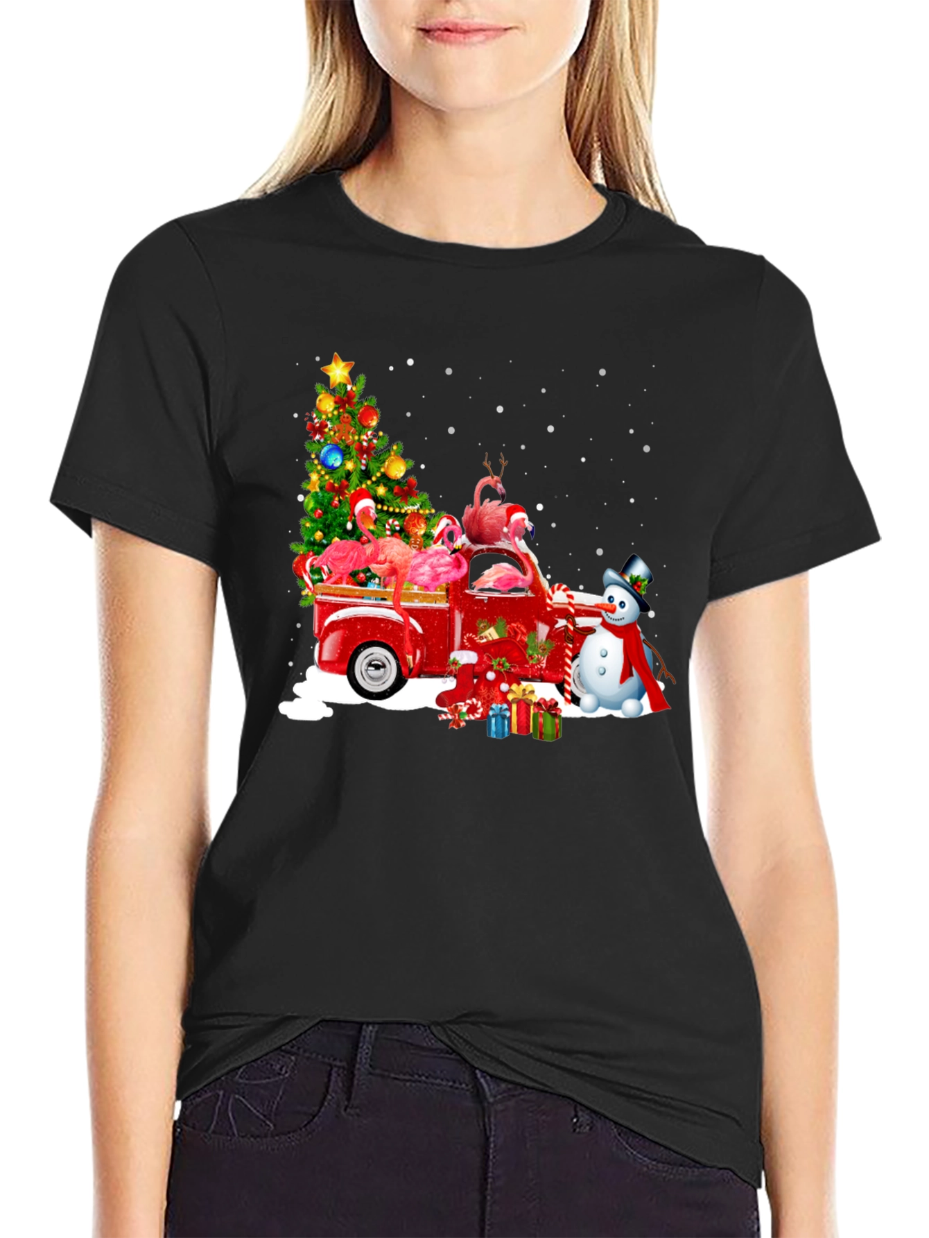 Flamingo Christmas Truck T-Shirt