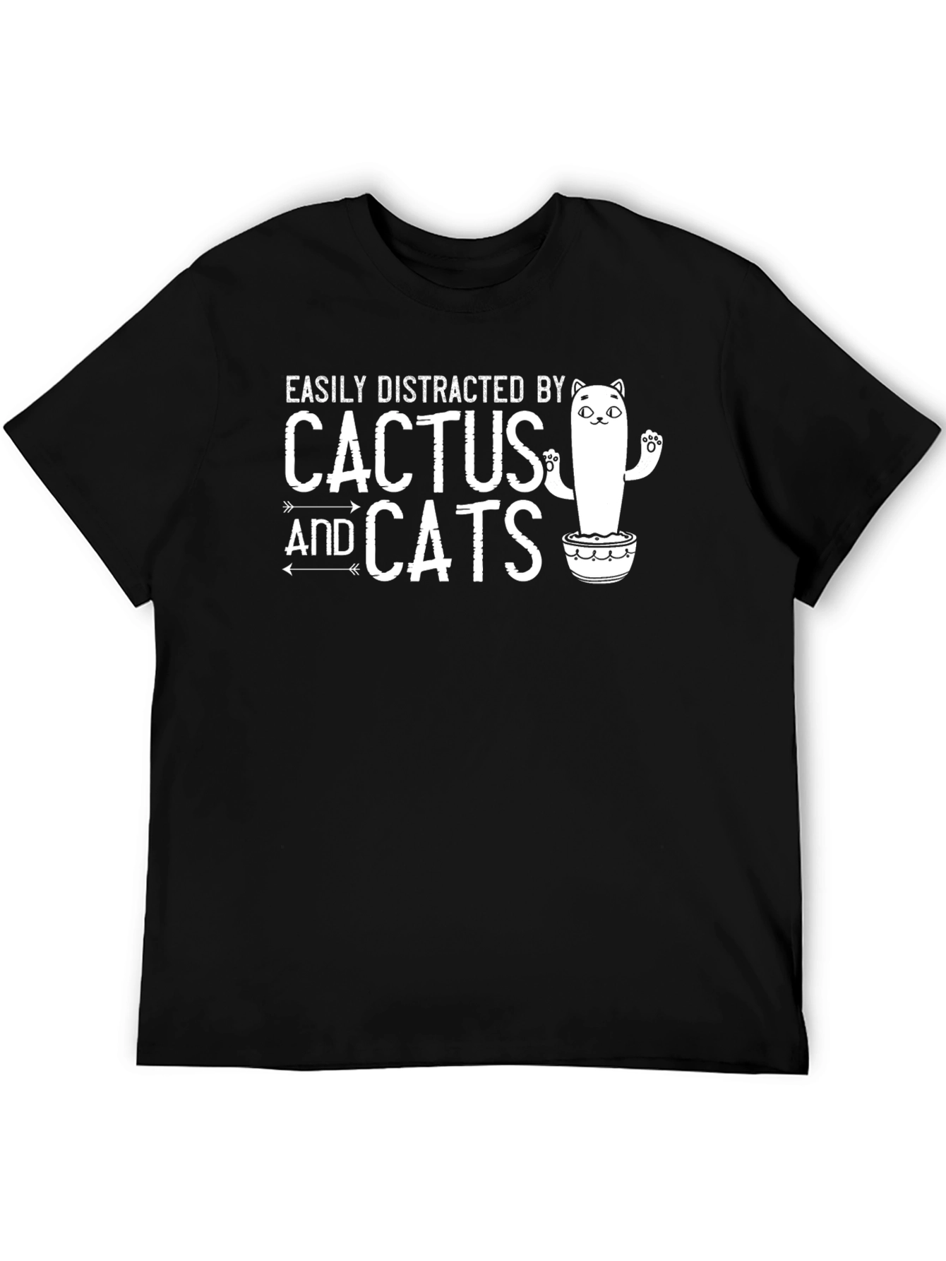 Easily Distracted by Cactus and Cats Funny T-Shirt