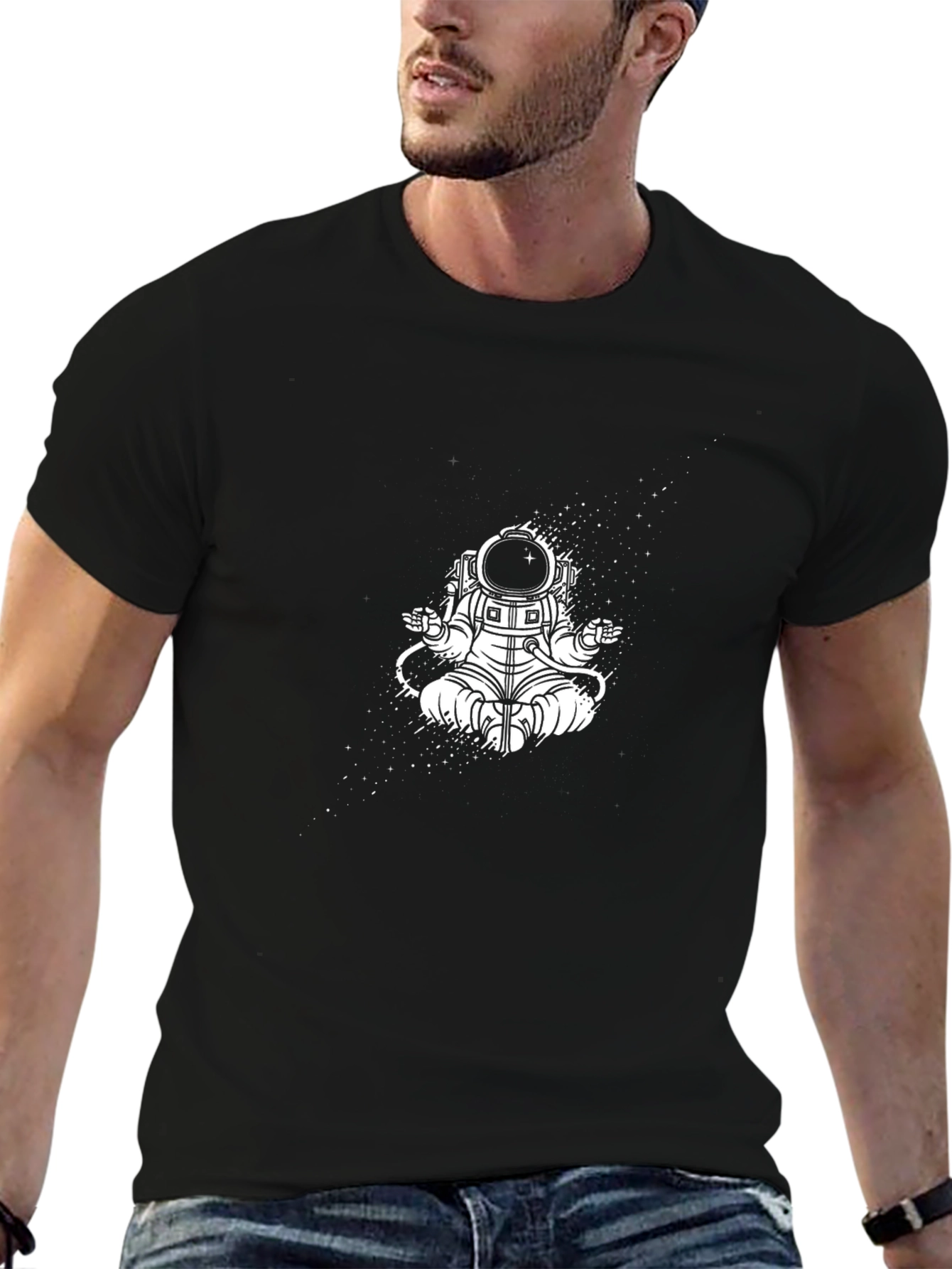 Meditating Astronaut Black T-Shirt