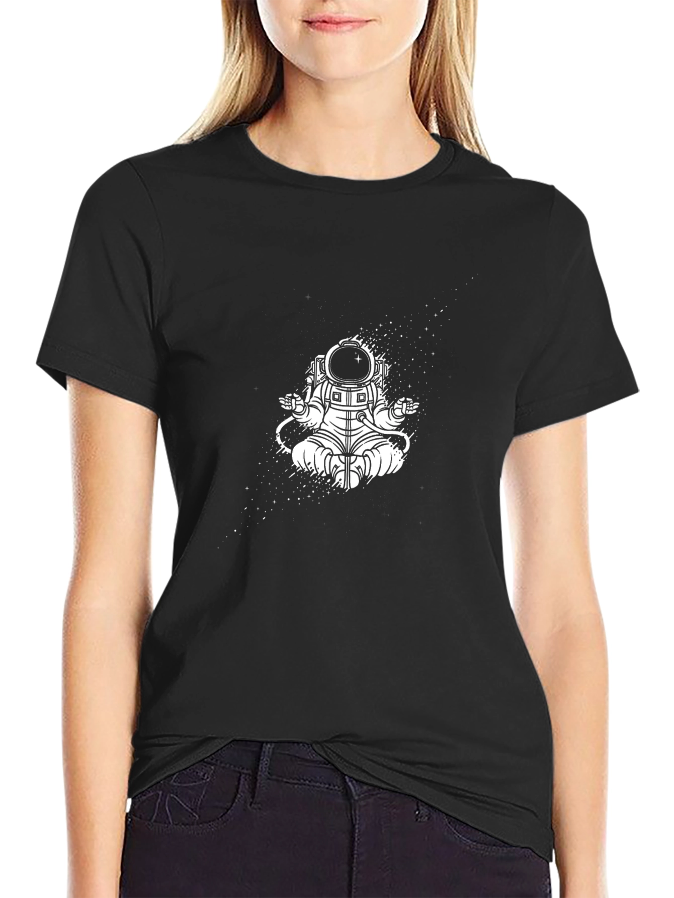 Meditating Astronaut Black T-Shirt