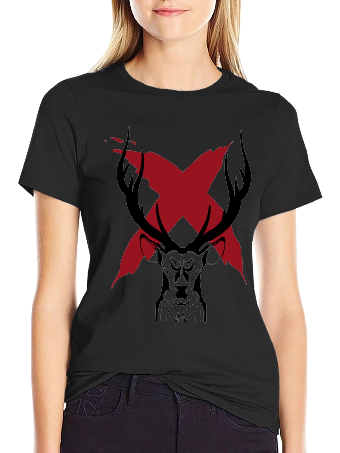 Edgy Deer Graphic Tee - Black