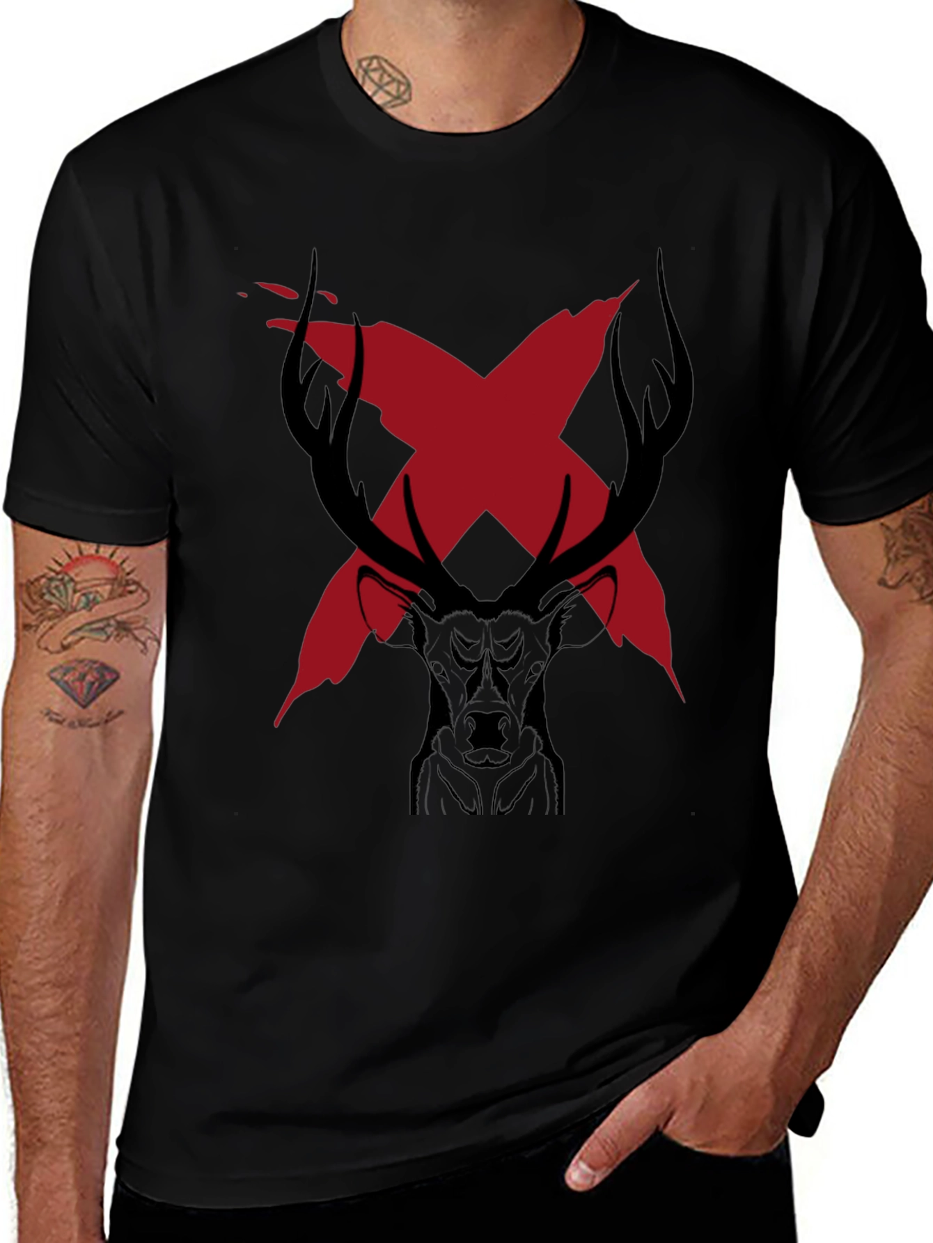 Edgy Deer Graphic Tee - Black