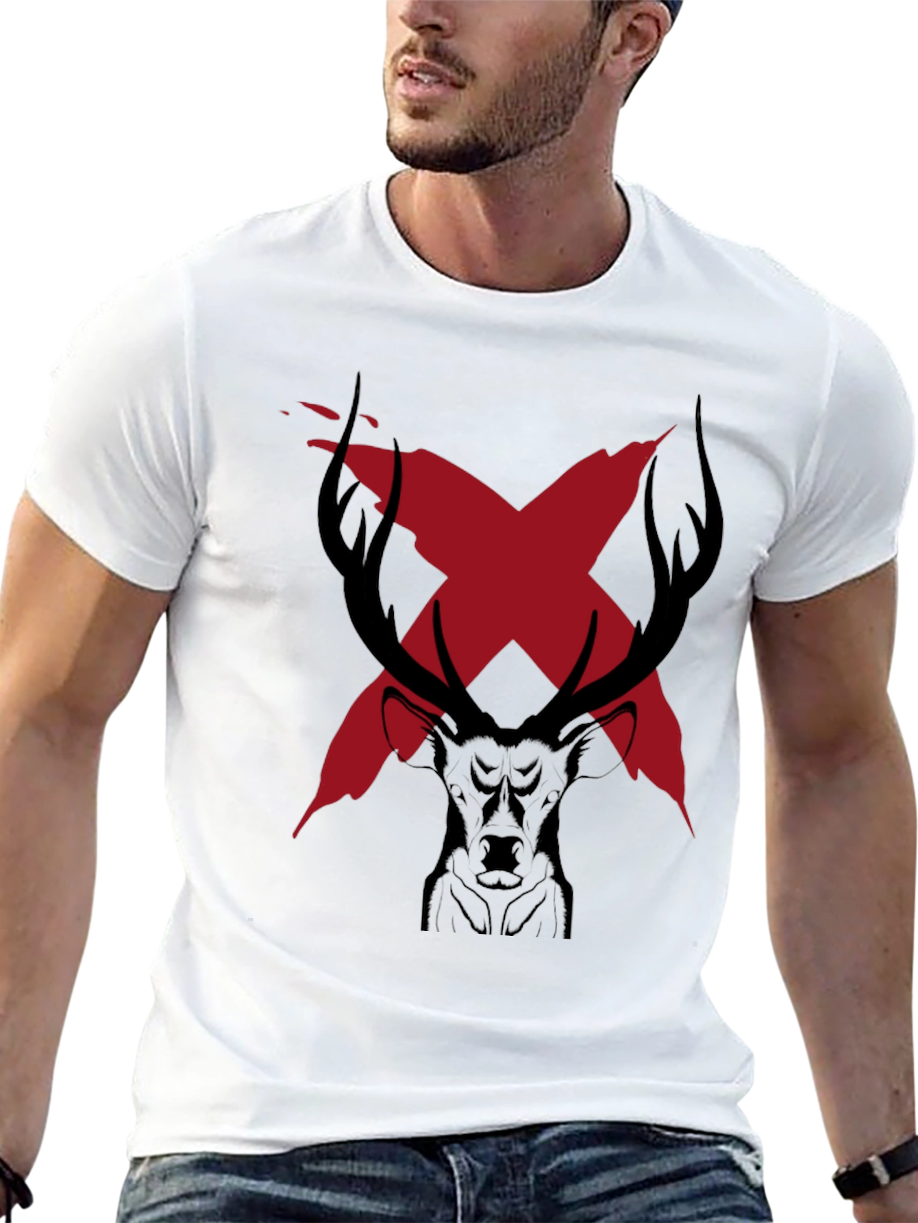 Edgy Deer Graphic Tee - Black