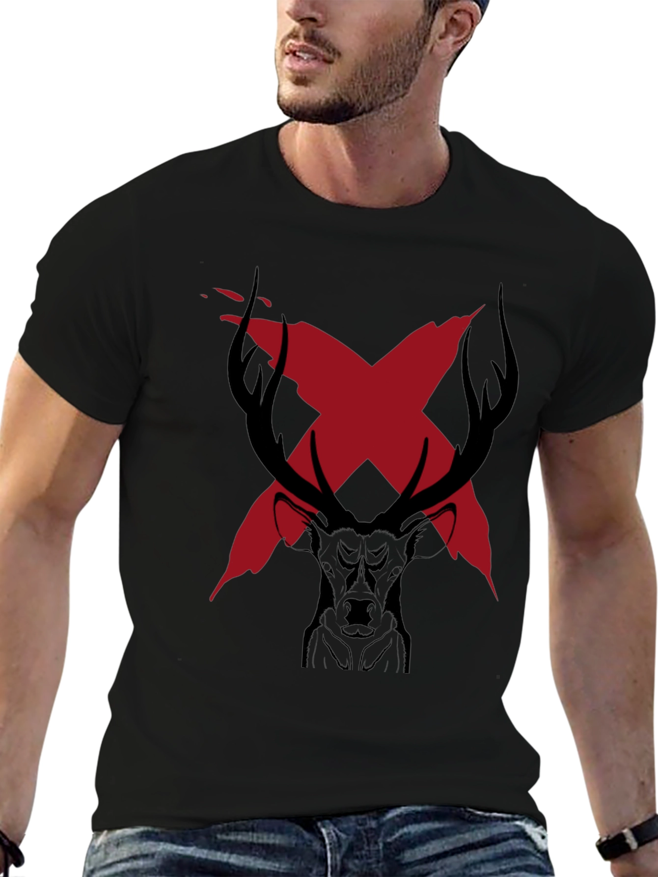 Edgy Deer Graphic Tee - Black