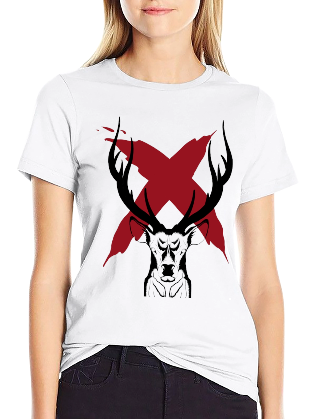 Edgy Deer Graphic Tee - Black