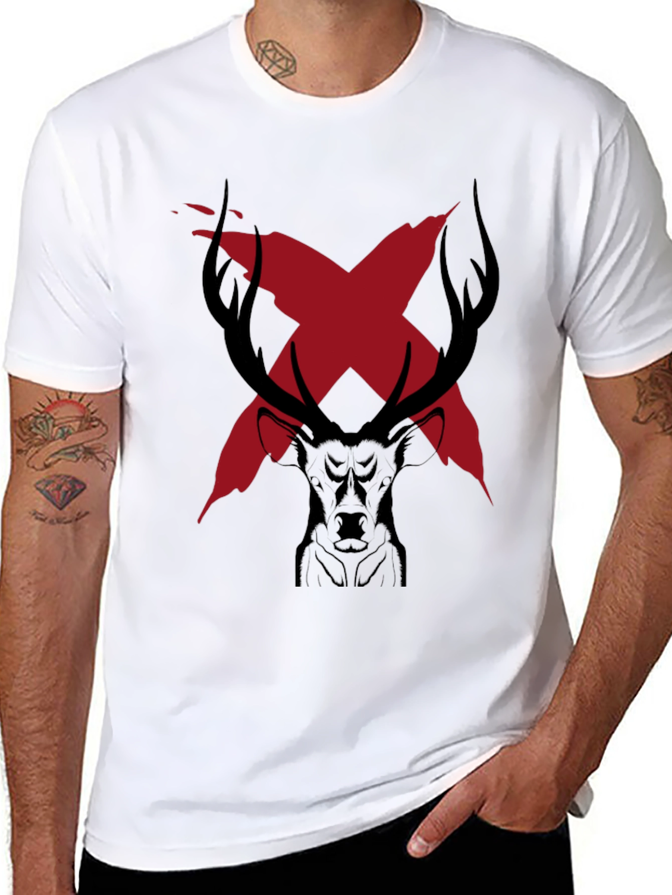 Edgy Deer Graphic Tee - Black